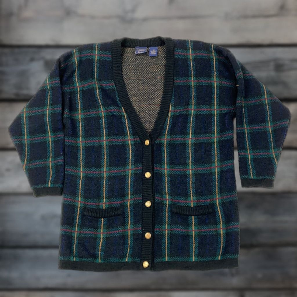 Etro Retro Green Plaid Cardigan Sweater Brass Engraved Buttons Elegant Preppy M Size M / US 6-8 / IT 42-44 - 1 Thumbnail