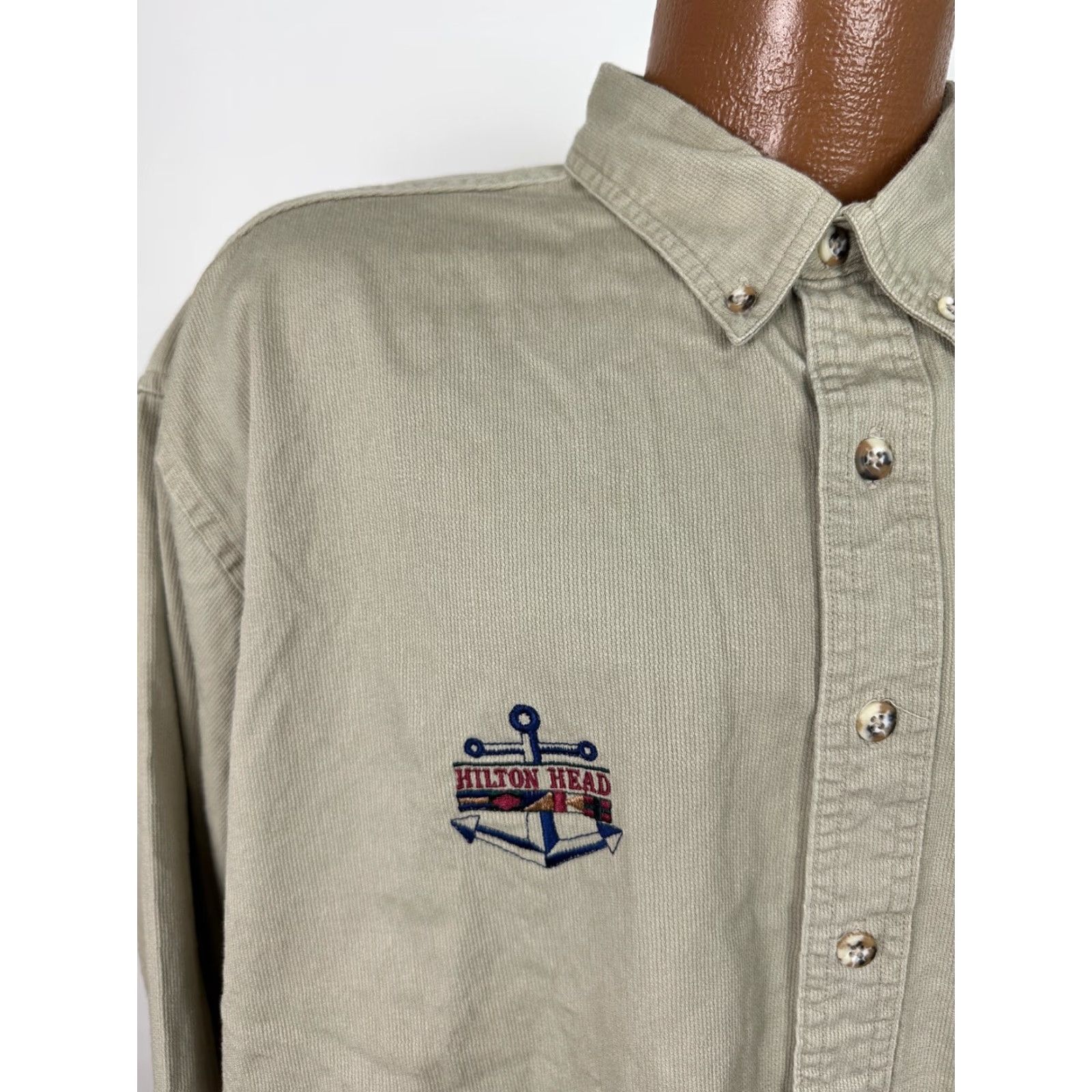 Vintage VINTAGE Crystal Springs Khaki Shirt Men XL Heavyweight Ribbed Cotton Embroidered Pockets Button-Up 90s Nautical casual Mens Size US XL / EU 56 / 4 - 2 Thumbnail