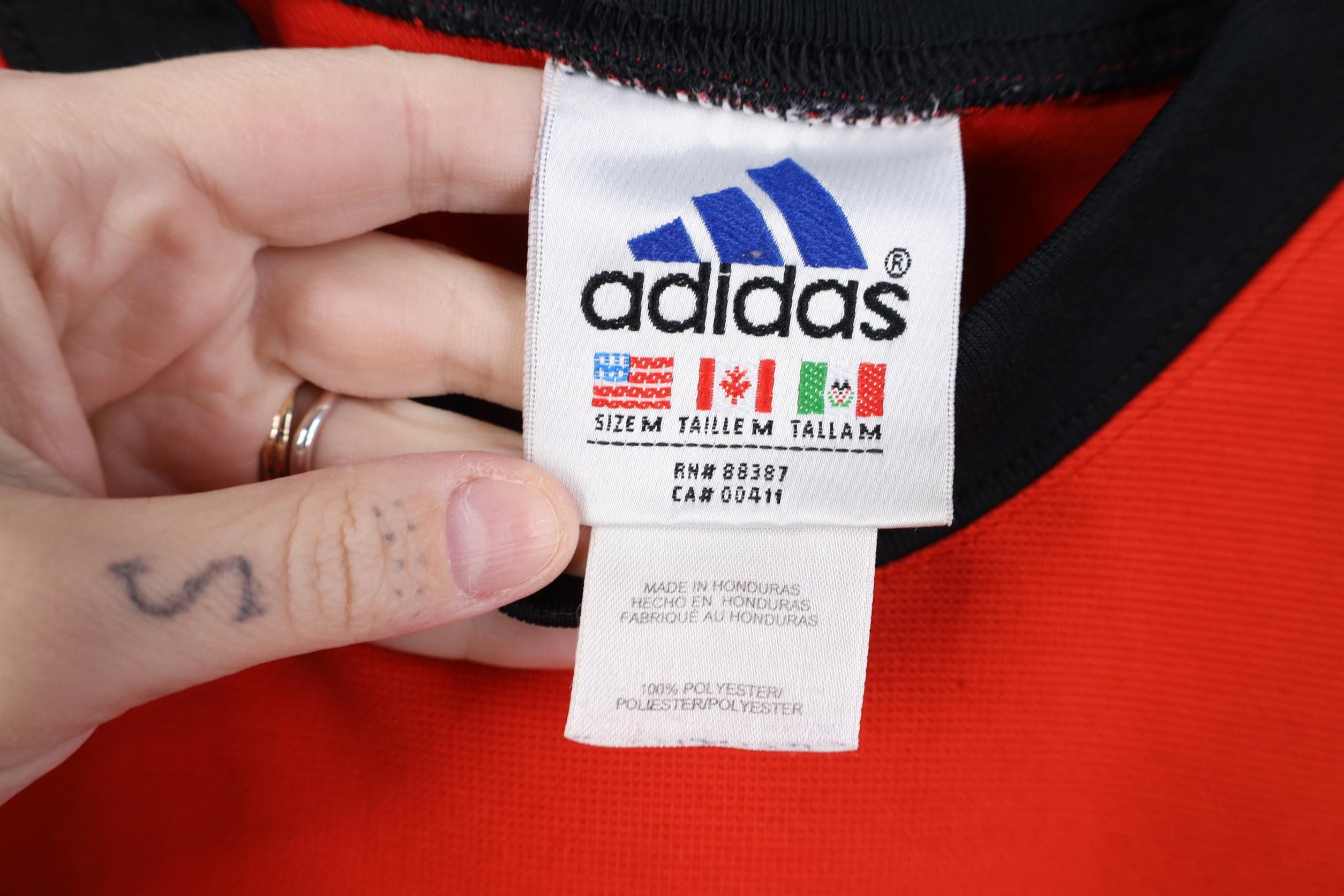 Adidas Vintage 90s Adidas Thermal Knit Short Sleeve T-Shirt Red Size US M / EU 48-50 / 2 - 10 Thumbnail