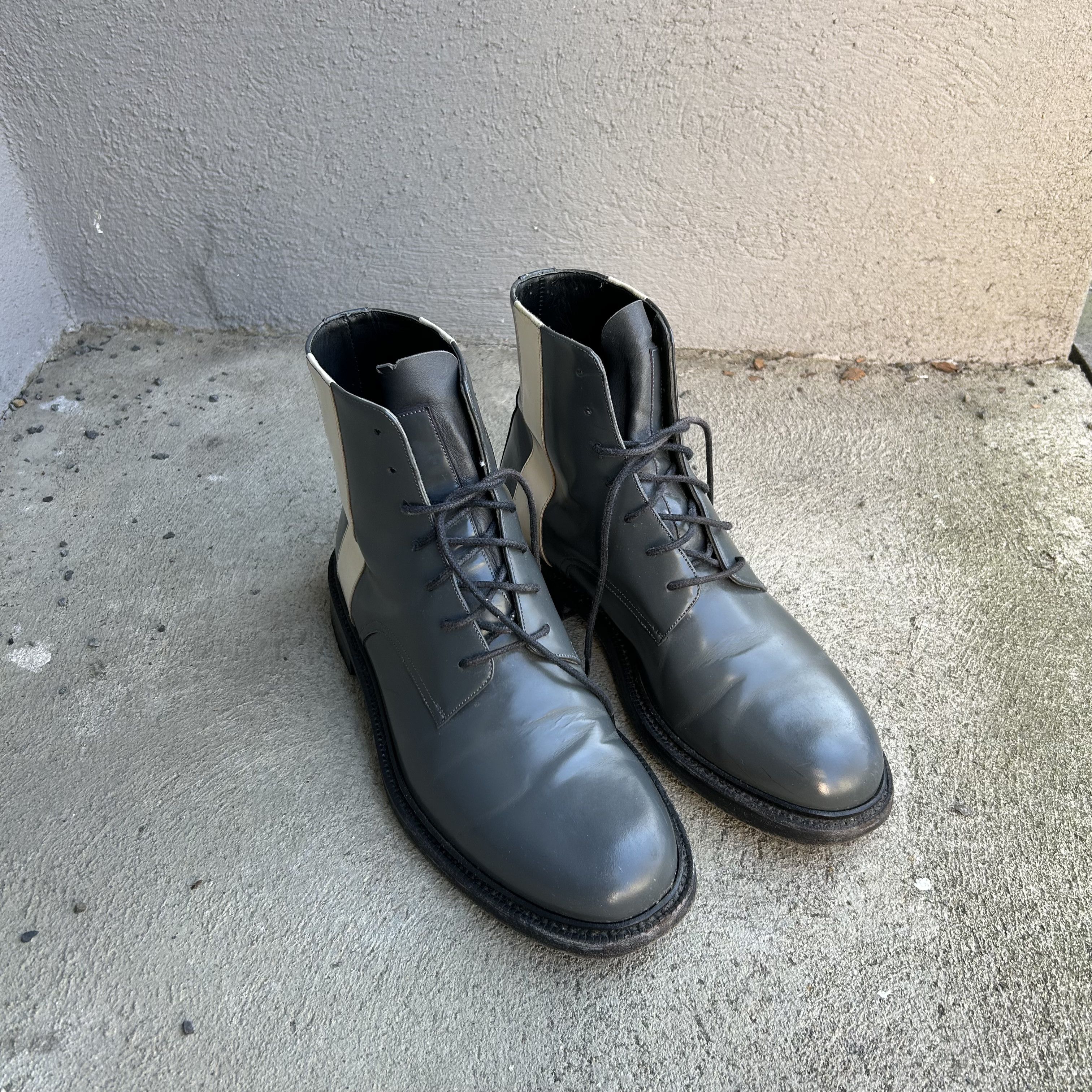 Calvin Klein 205W39NYC CK205 Grey/Cream Patent Leather Combat Boots Shoes Size US 9 / EU 42 - 5 Thumbnail