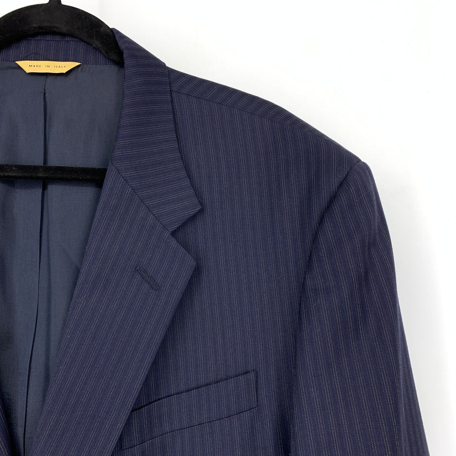 Donna Karan Donna Karan Blazer Jacket Mens 48L Navy Blue Pinstripe Wool Size 48L - 3 Thumbnail
