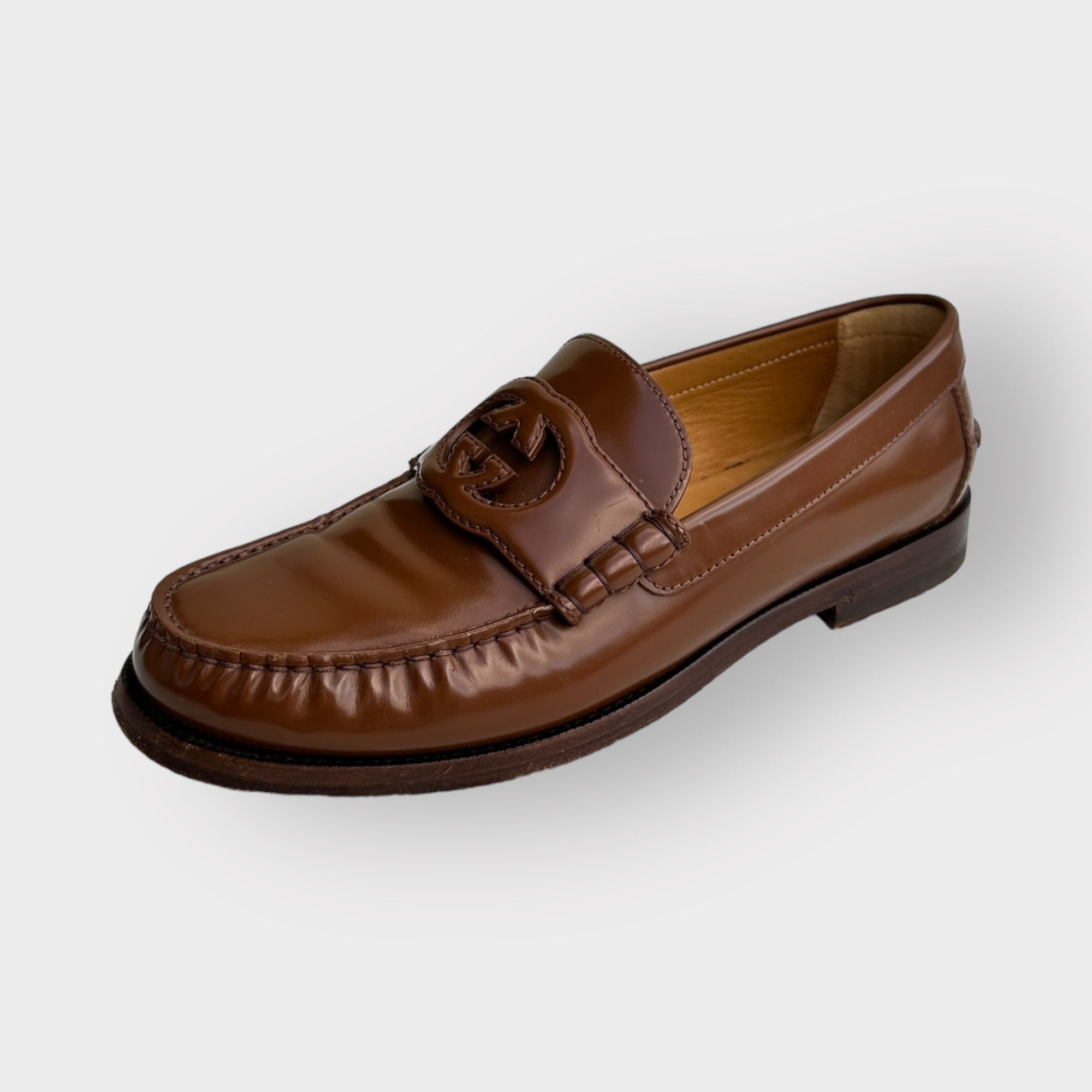 Gucci Gucci Moccasins Brown Leather Interlocking G Logo Shoes Size US 8 / EU 41 - 1 Thumbnail