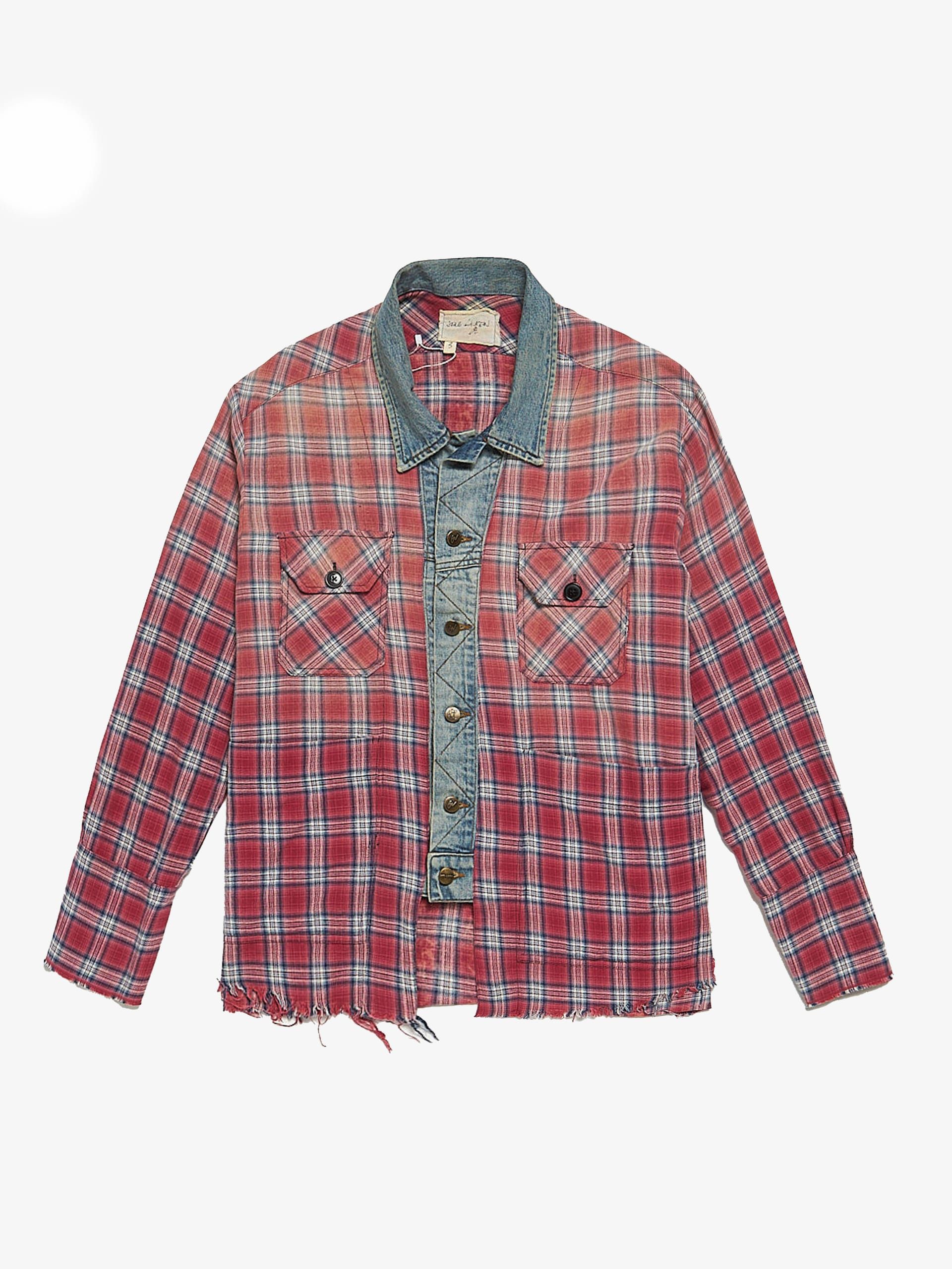 Greg Lauren Blue Red Checkered Pockets Detailed Cotton Overshirt Size US L / EU 52-54 / 3 - 1 Thumbnail