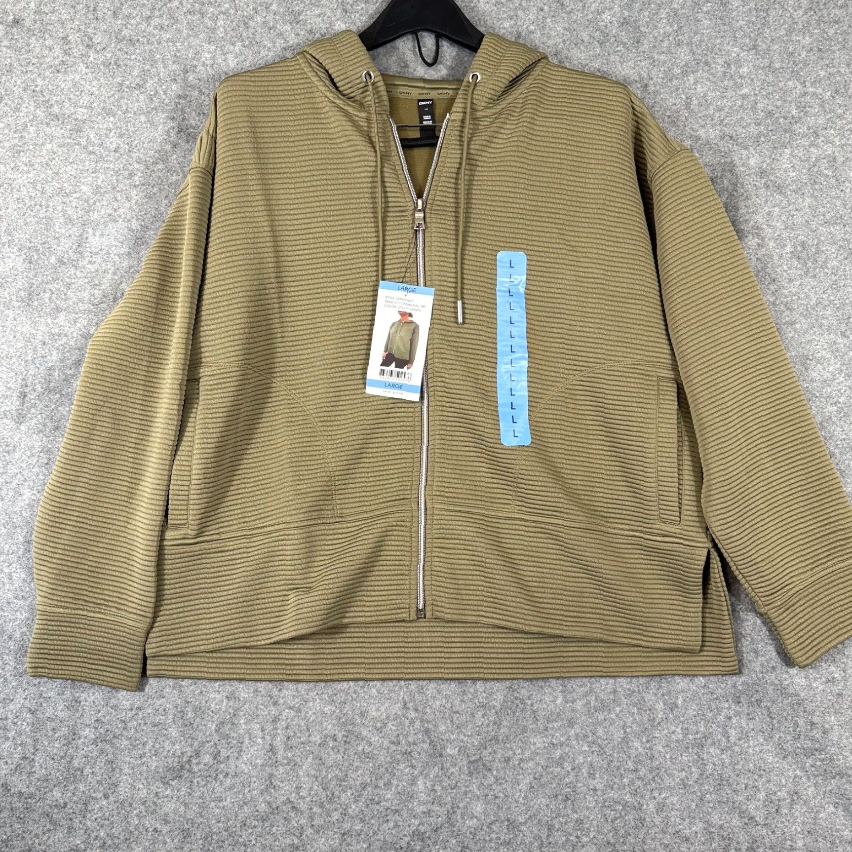DKNY DKNY Full Zip Hoodie Sweatshirt Womens L Utility Green NWT Ottoman Ribbed Pockets Zipper Size L / US 10 / IT 46 - 2 Thumbnail
