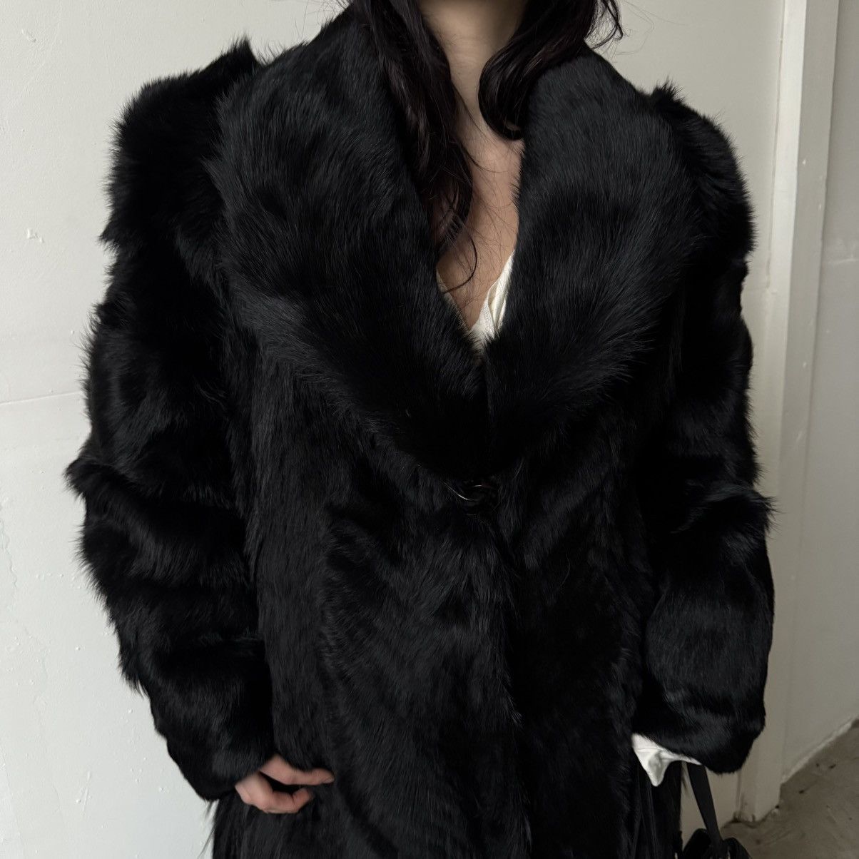 If Six Was Nine Vintage Real Fur Black Maxi Coat Size L / US 10 / IT 46 - 10 Thumbnail