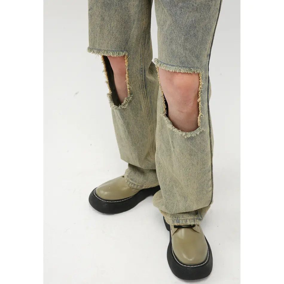 Japanese Brand Retro loose fringed ripped straight leg jeans Size US 32 / EU 48 - 4 Thumbnail