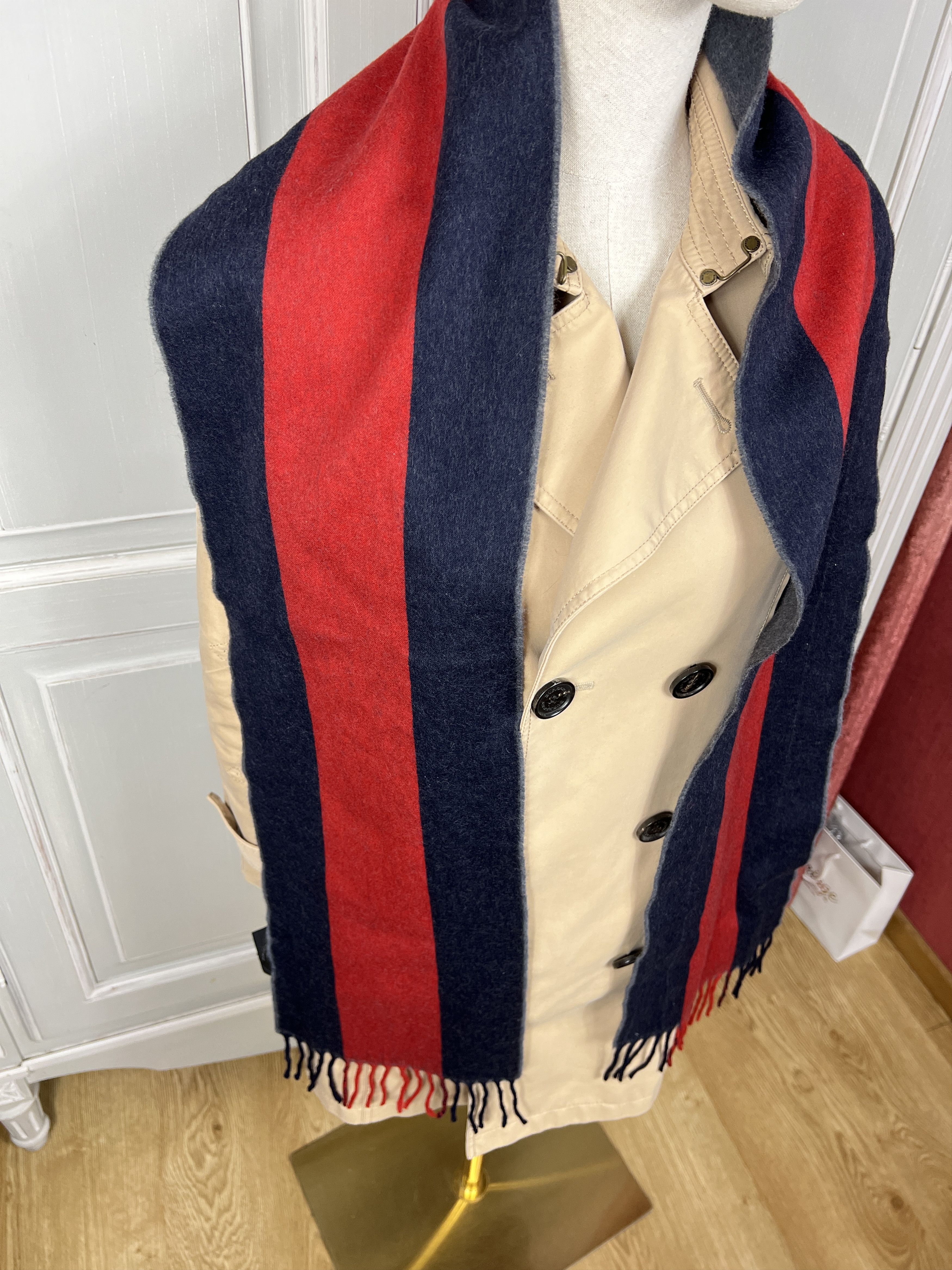 Gucci GUCCI NAVY RED SCARF LANA WOOL Size ONE SIZE - 3 Thumbnail