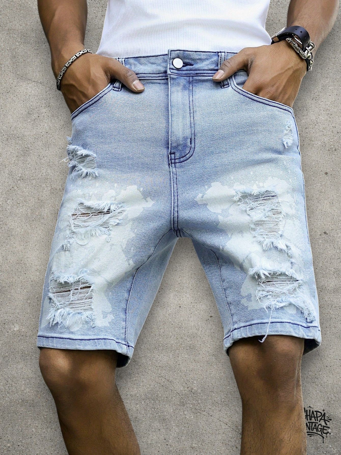 Japanese Brand Ripped distressed slim shorts Size US 32 / EU 48 - 4 Thumbnail