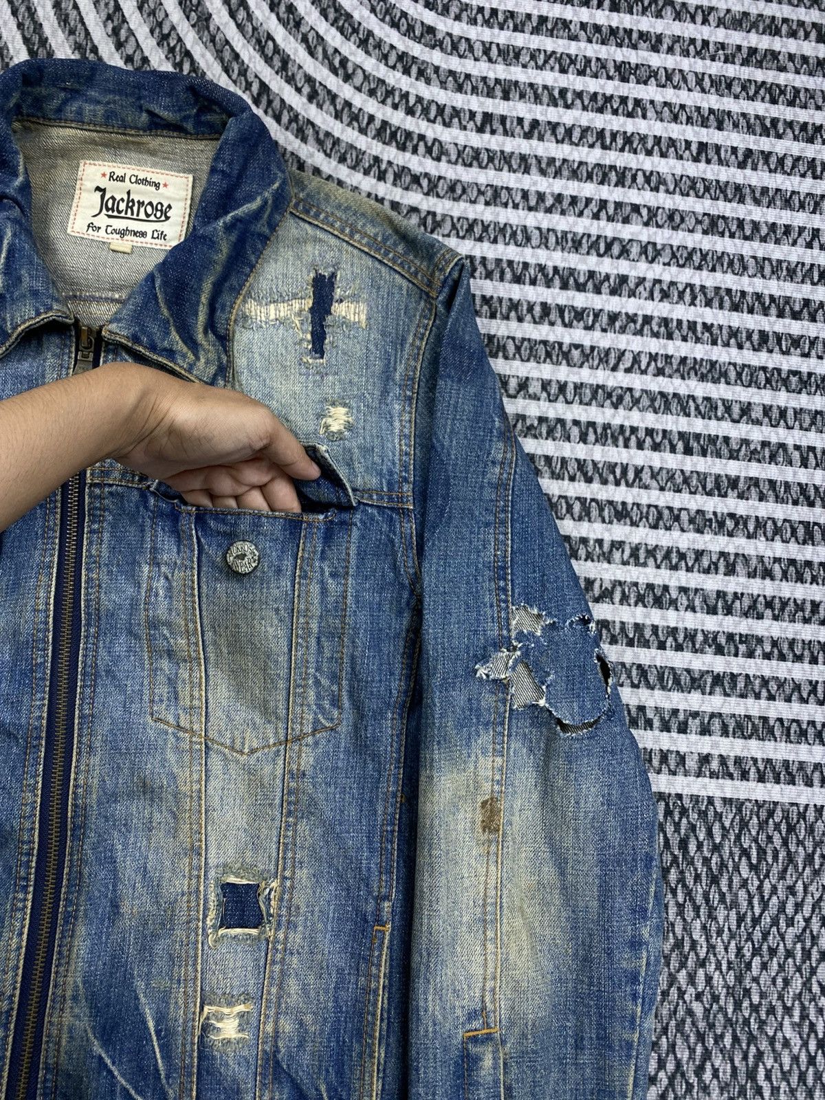JACKROSE Vintage Jackrose Distressed Zipper Denim Jacket Size US M / EU 48-50 / 2 - 8 Thumbnail