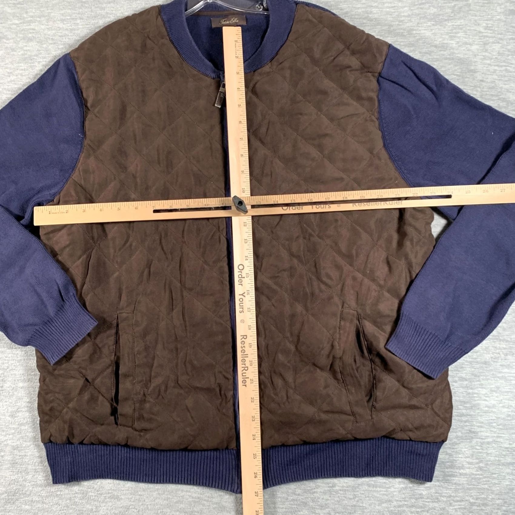 Tasso Elba Tasso Elba Mens Jacket XL Brown Navy Quilted Cotton Knit Bomber Size US XL / EU 56 / 4 - 5 Thumbnail