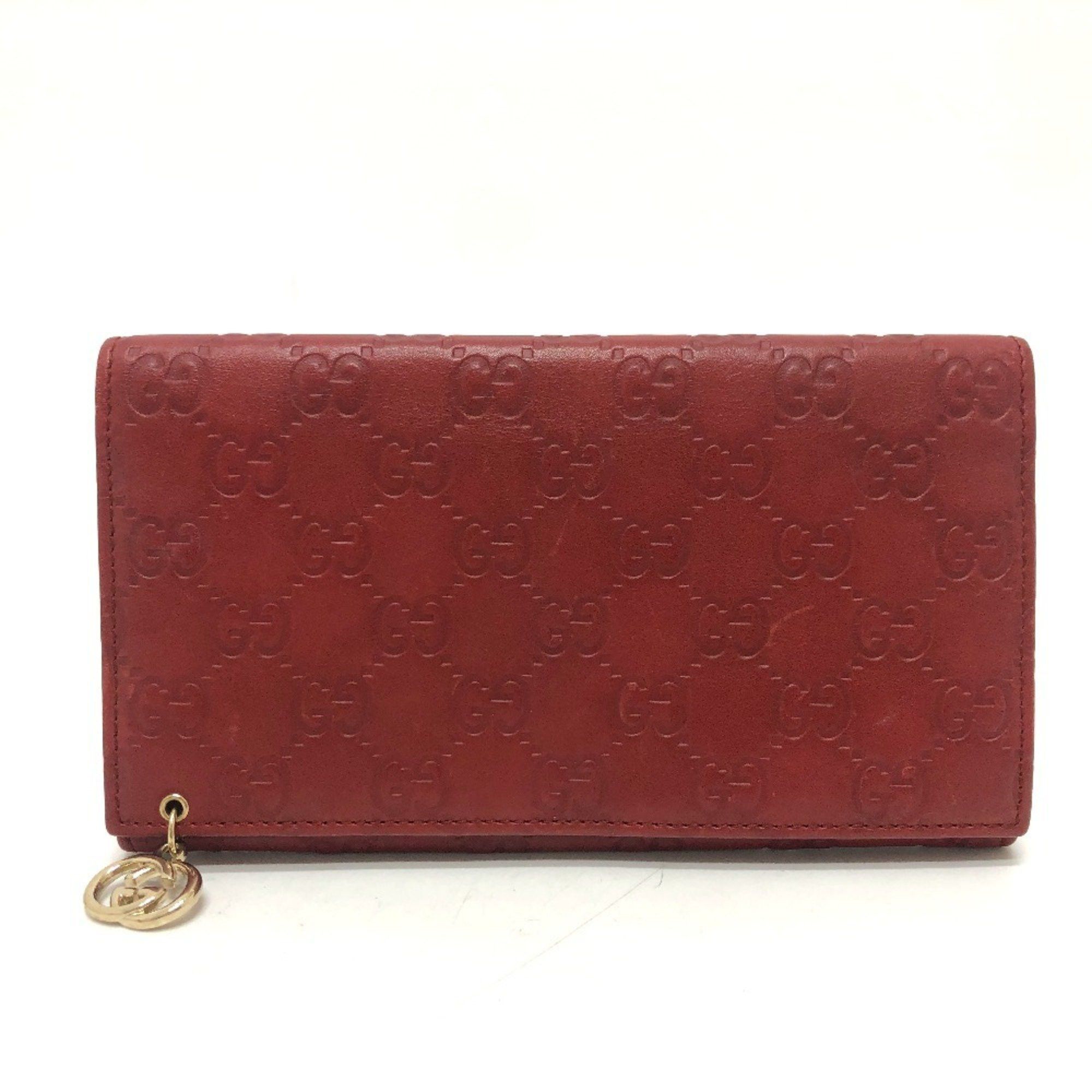 GUCCI 212109 GG Shima Line Wallet Flap Long Leather Women's Red