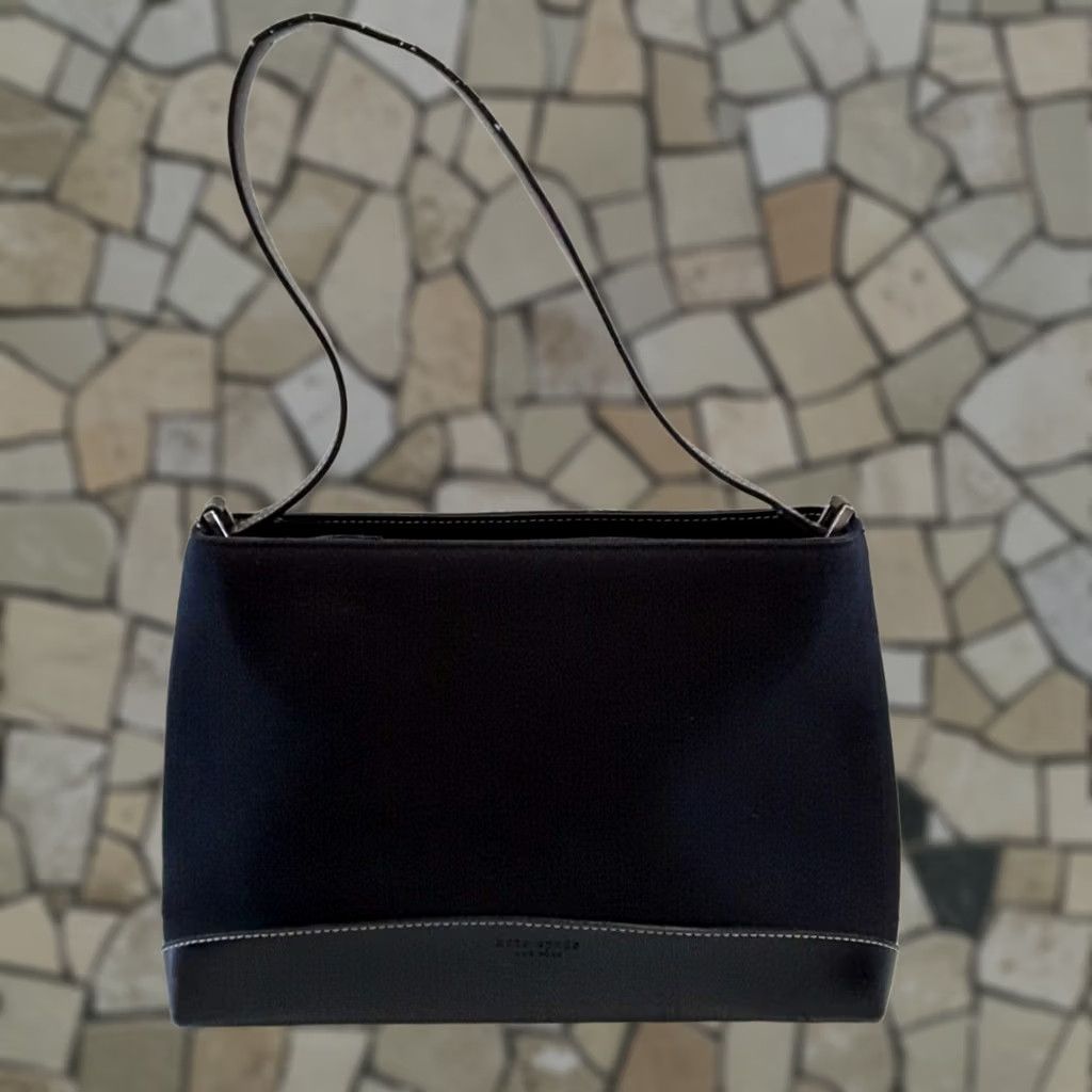 Vintage kate spade new york Handbag Purse Structured Footed Black Womens Small 13x8x3 Zip-Closure Leather-Fabric Style Bag Size ONE SIZE - 1 Thumbnail