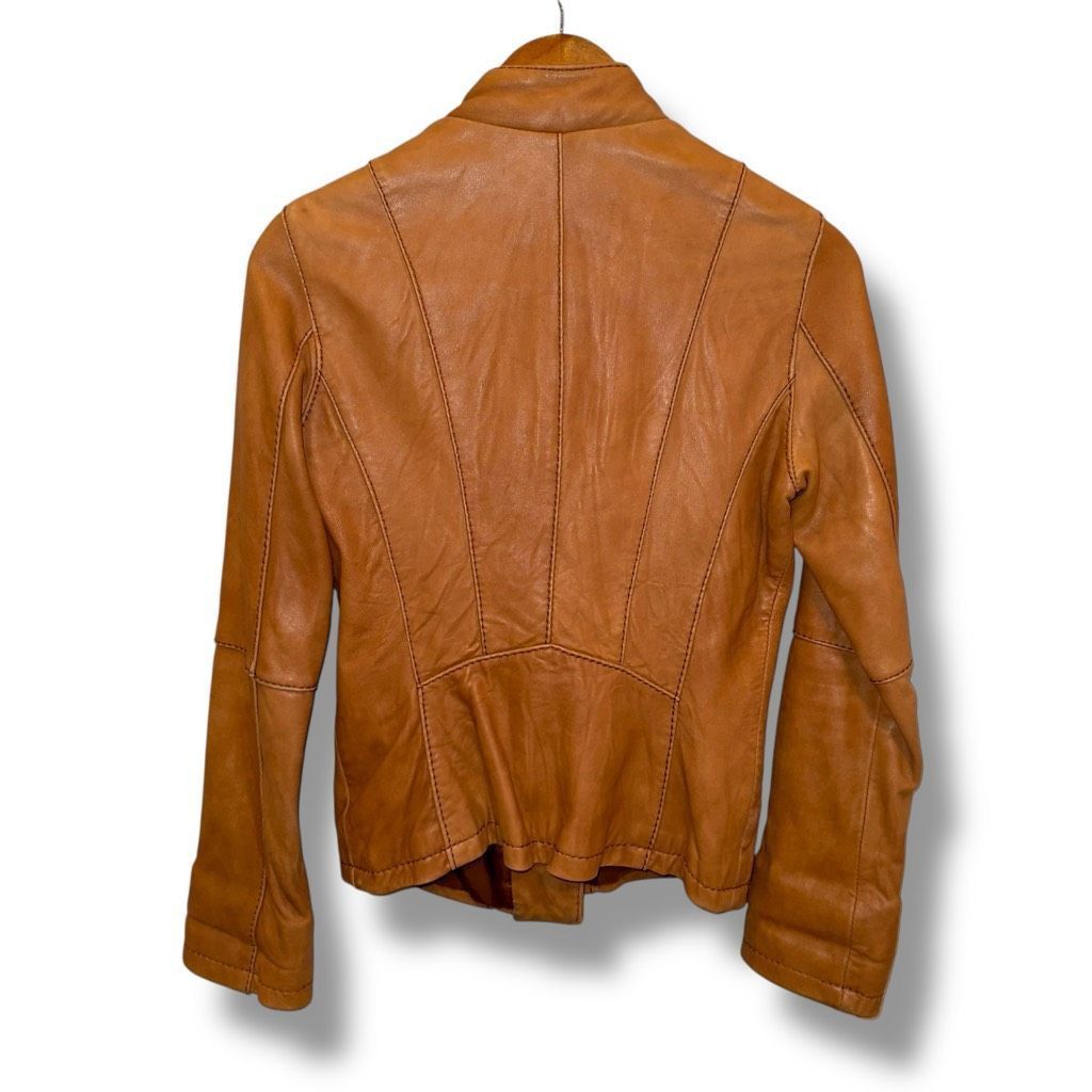 Michael Kors Michael Kors Cognac Brown Leather Racer Jacket Women’s Sz XS Size XS / US 0-2 / IT 36-38 - 4 Thumbnail