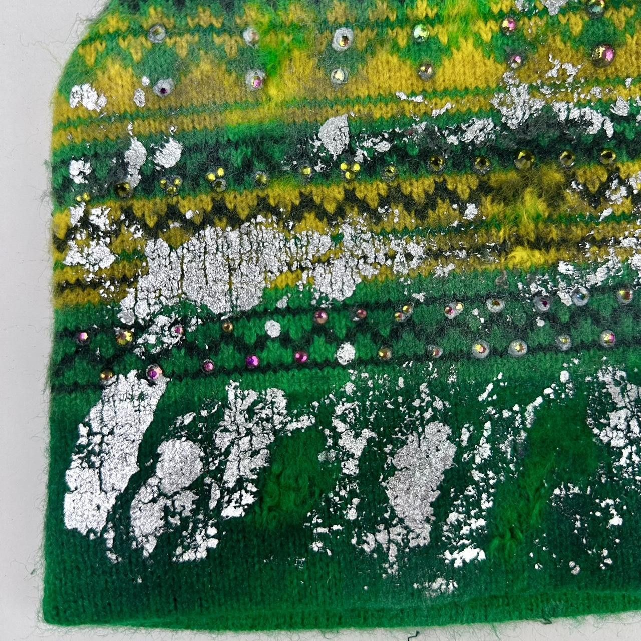 ASTROBOI* 'LIME DECAY' GREEN FAIR ISLE RIPPED KNIT BEANIE