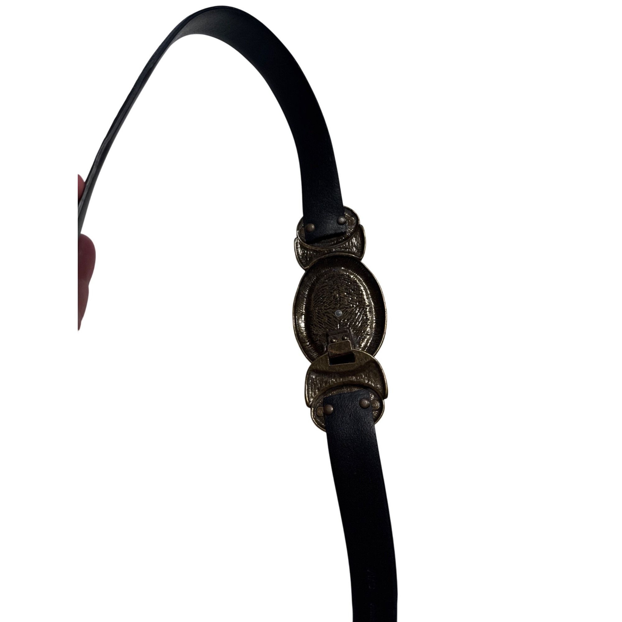 Chicos Chicos Womens Black Leather Belt W/ Two-Tone Decorative Buck Size ONE SIZE - 3 Thumbnail