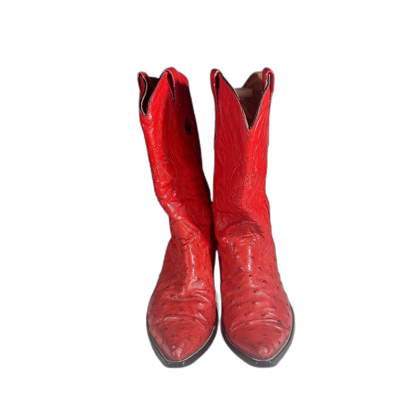 Vintage Yoncer Western Leather Cowboy Boots Ostrich Quill Skin Exoti Size US 12.5 / EU 45-46 - 4 Thumbnail
