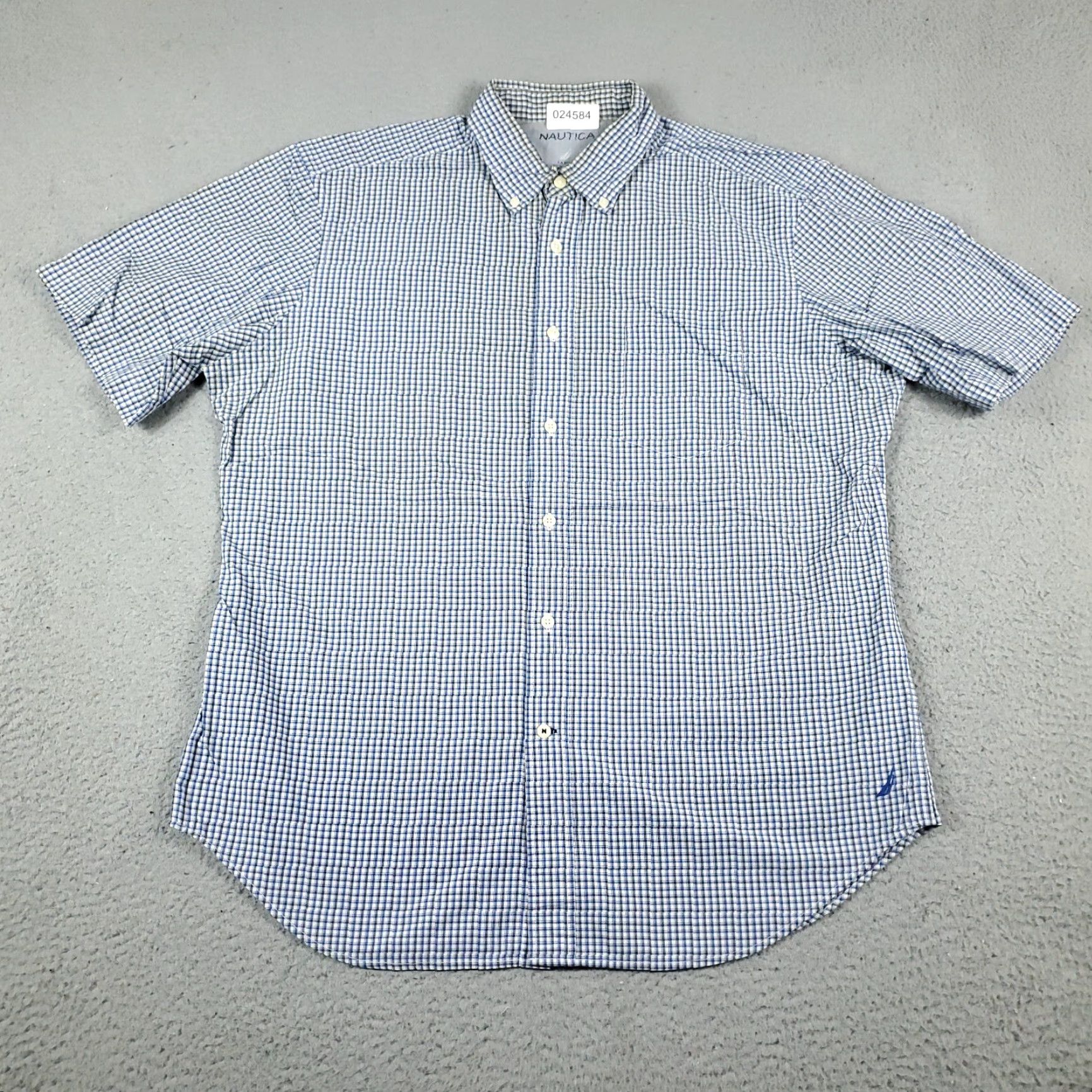 Nautica Nautica Mens Large Blue Plaid Button-Up Short Sleeve Shirt Casual Stained Size US L / EU 52-54 / 3 - 2 Thumbnail