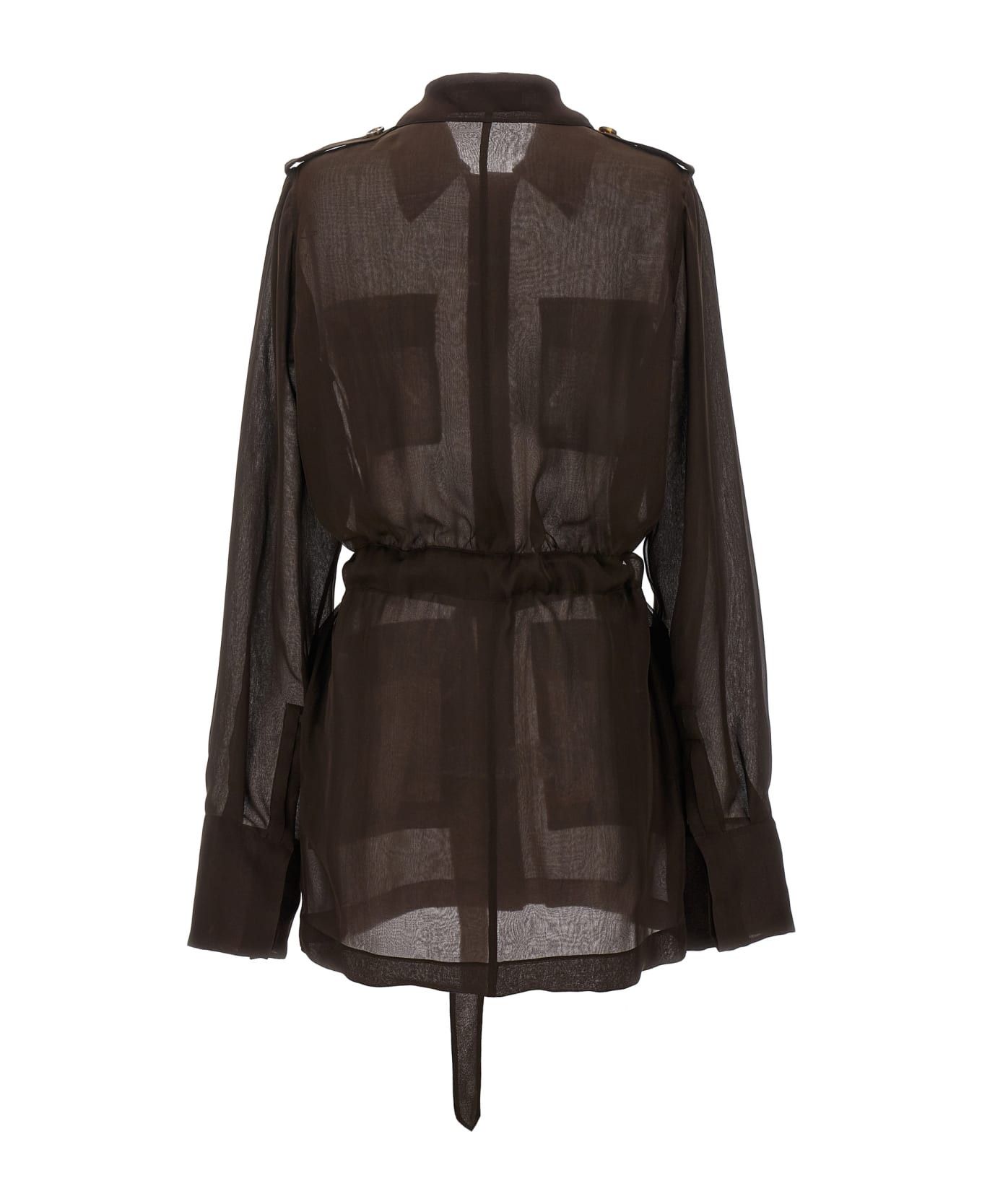 Saint Laurent Paris o1bcso1str0426 Saharienne Dress in Brown Size XL / US 12-14 / IT 48-50 - 2 Thumbnail