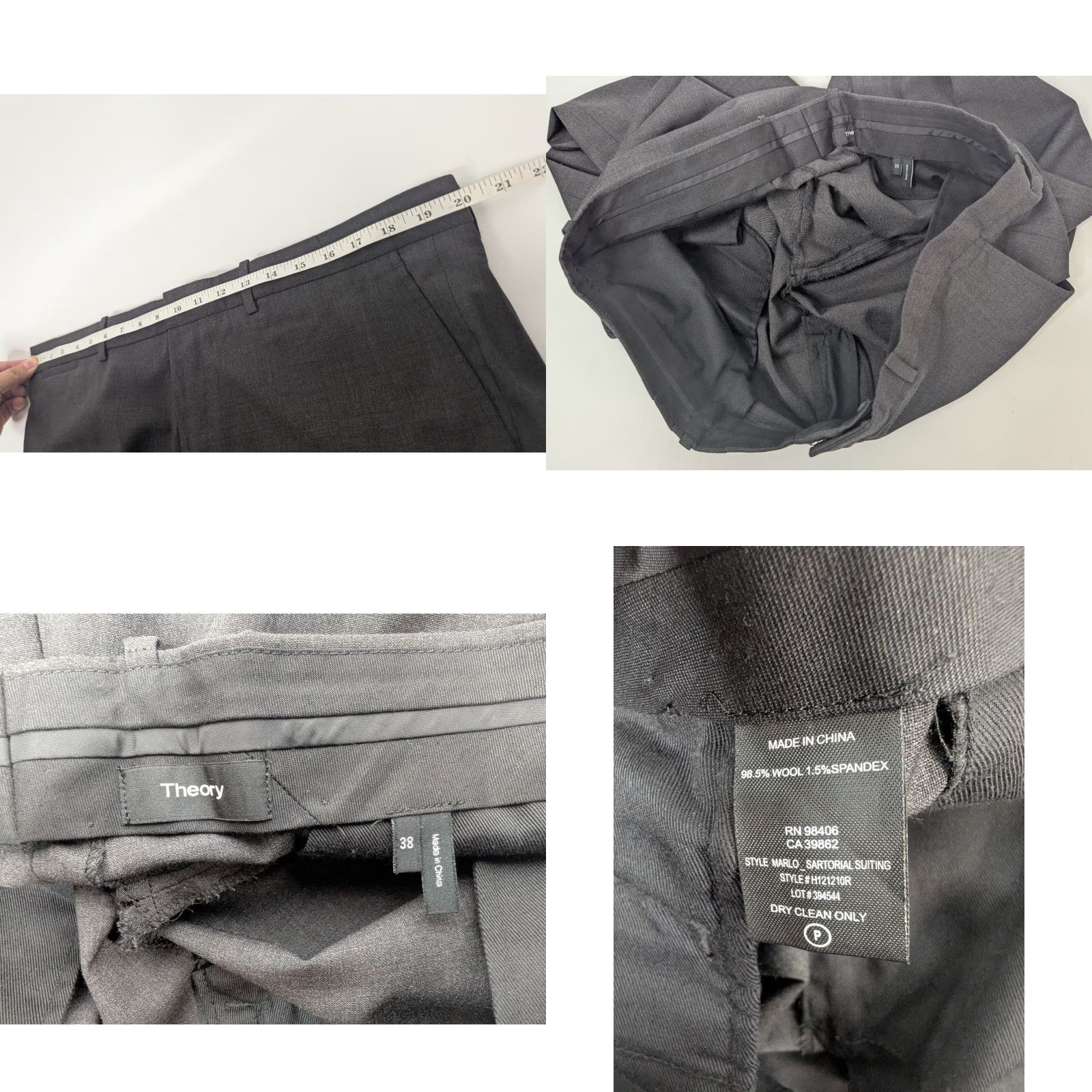 Theory Theory Mens Pants Dress Pants Black Grey 38 Wool Blend Tapered Regular Inseam 34 Mens Suiting Size 38R - 8 Thumbnail