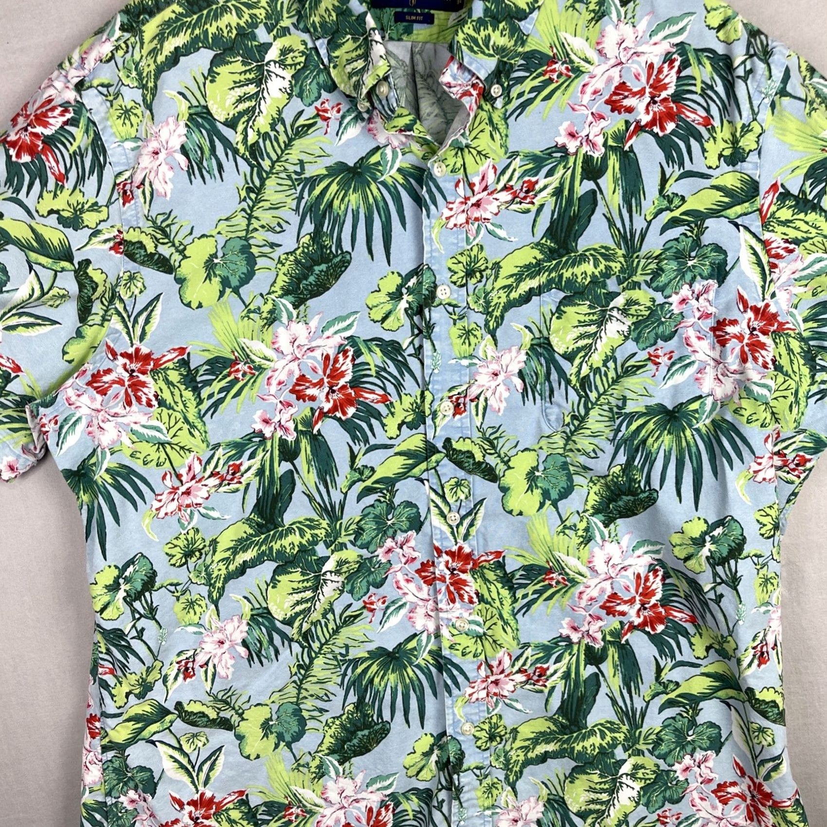 Polo Ralph Lauren Polo Ralph Lauren Shirt Mens 2XL Blue Hawaiian Floral Slim Fit Button Down Aloha Shirt Size US XXL / EU 58 / 5 - 2 Thumbnail