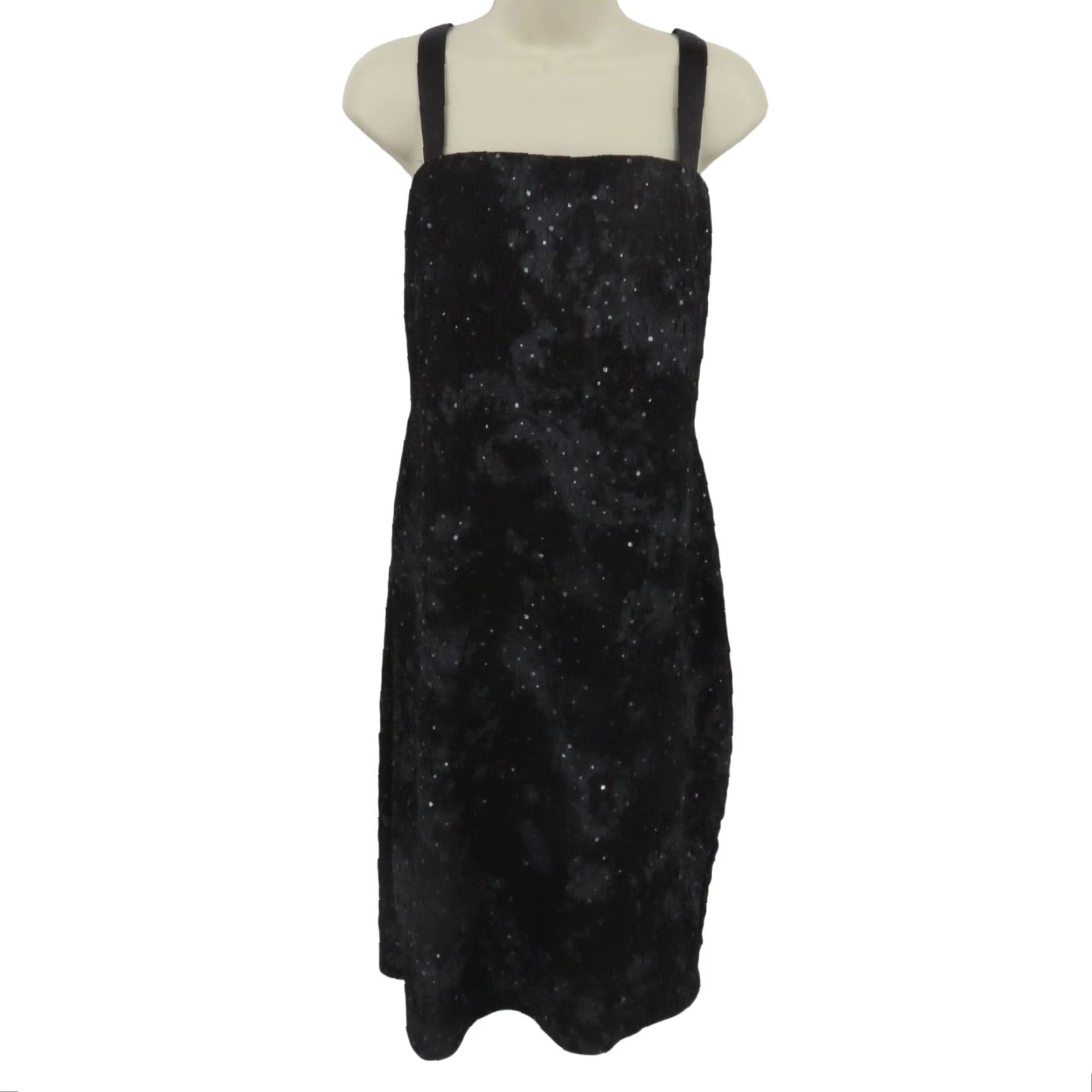 Vintage VINTAGE R&M Richards Women Dress Cocktail Sleeveless Square Neck 14 Black Gray Crinkled Midi Sheath Size XL / US 12-14 / IT 48-50 - 2 Thumbnail
