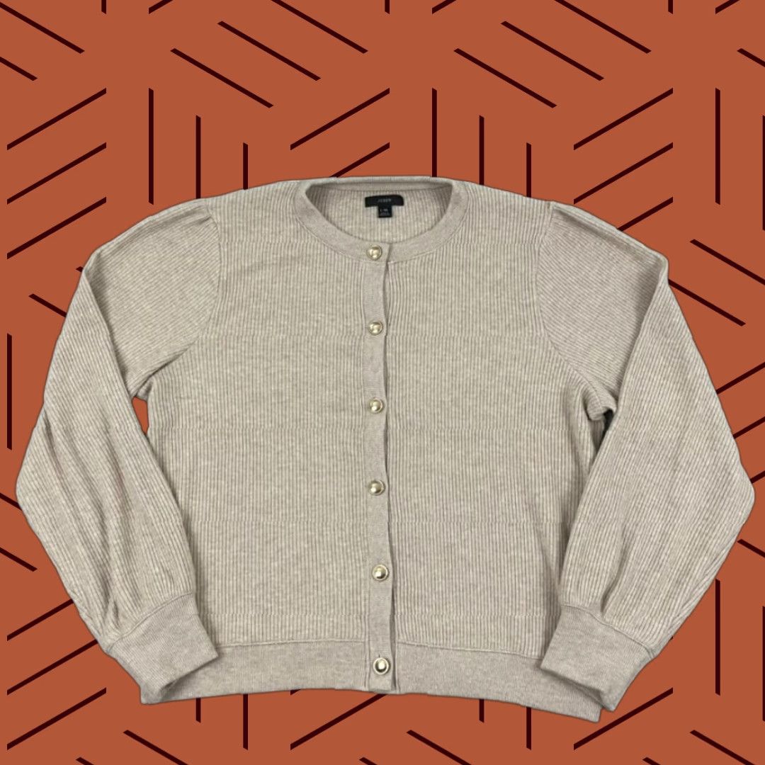 J.Crew J.CREW Cardigan Sweater Womens XL Brown Brushed Ribbed Stretch Knit Classic Casual Cardigan BM323 Size XL / US 12-14 / IT 48-50 - 1 Thumbnail