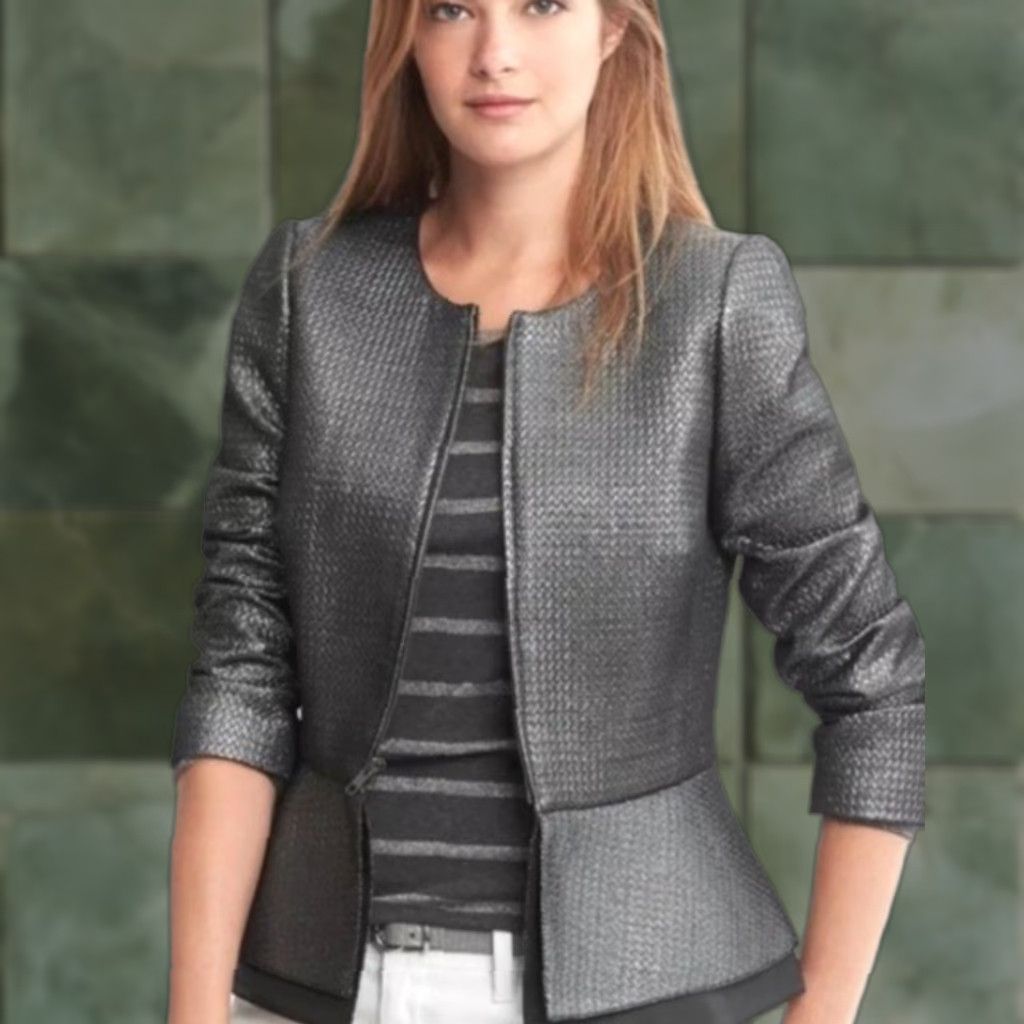 Banana Republic NWT Banana Republic Monogram Metallic Peplum Jacket Office Gray 50 Size M / US 6-8 / IT 42-44 - 1 Thumbnail