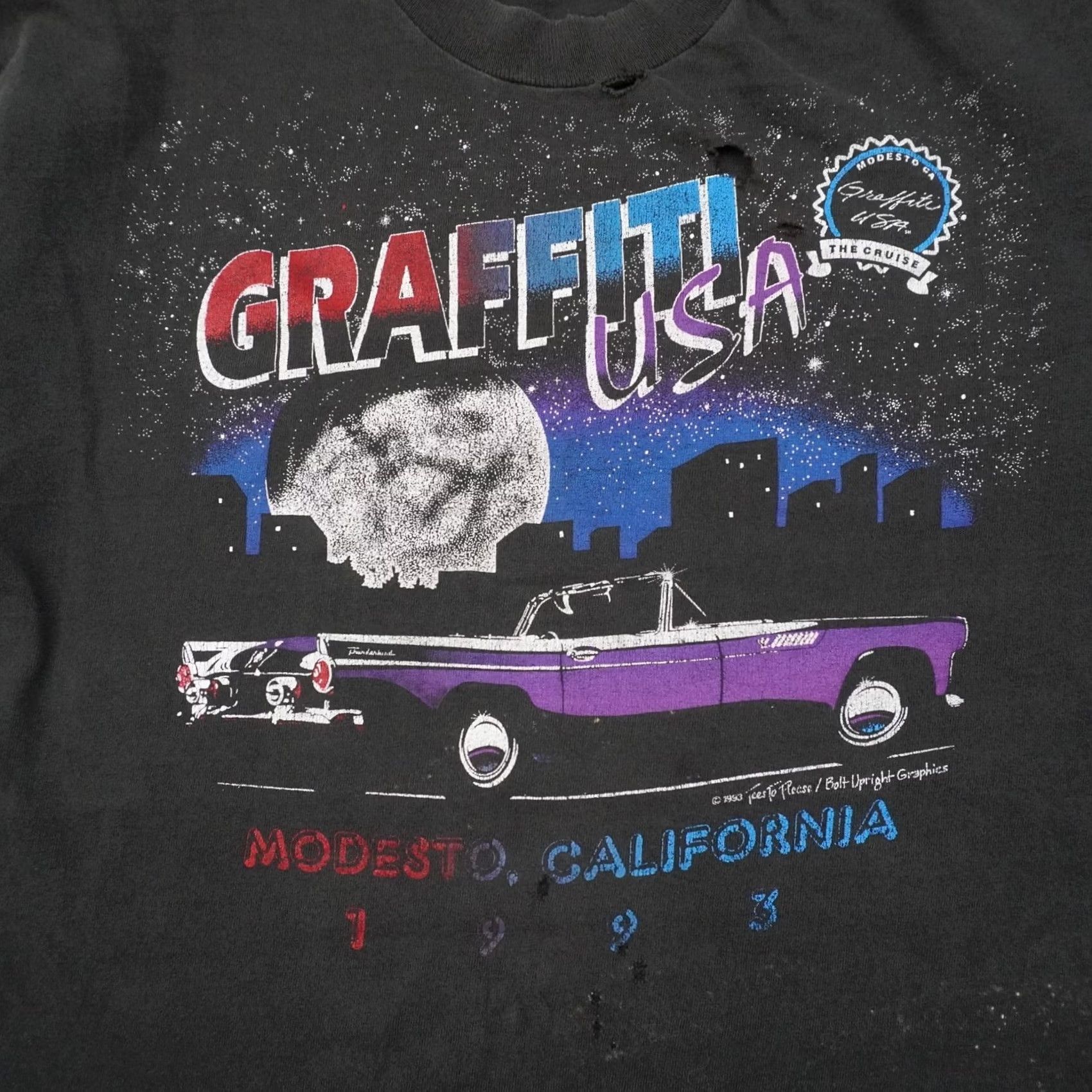 Vintage VINTAGE Thrashed Modesto Cal Graffiti Mens Large Black Size US L / EU 52-54 / 3 - 7 Thumbnail