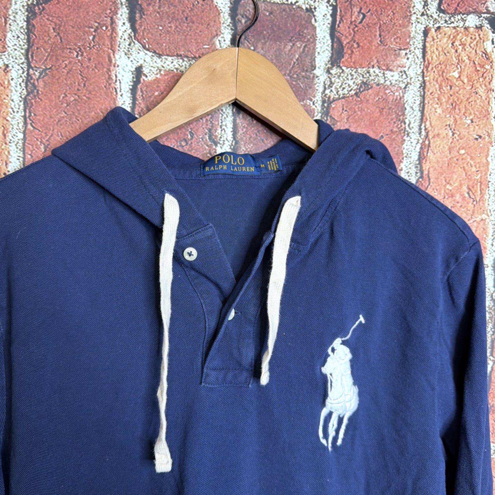 Polo Ralph Lauren VINTAGE Polo Ralph Lauren Shirt Mens M Navy Hooded Big Pony Crest #3 Long Sleeve Hoodie Size US M / EU 48-50 / 2 - 2 Thumbnail
