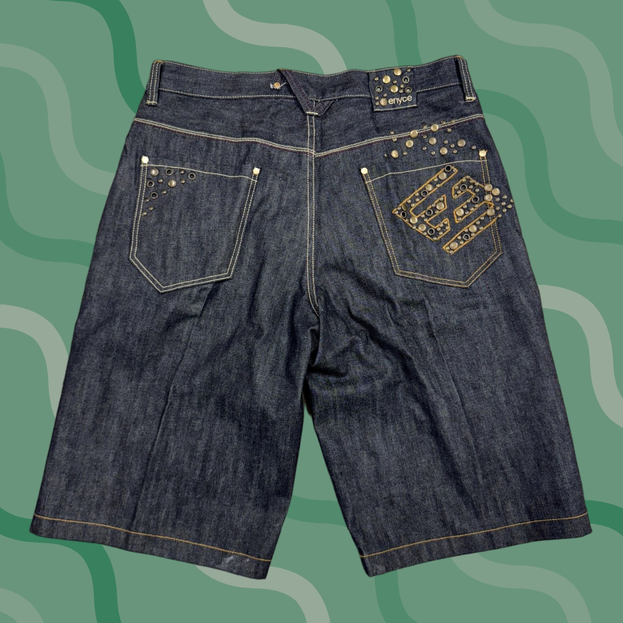 Enyce Enyce Denim Shorts Mens 38 Dark Blue Studded Embellished Jorts Bermuda Baggy Dark Blue Mens 38 Denim Shorts Enyce Bermuda Hip Hop Baggy Jeans Shorts Size US 38 / EU 54 - 1 Thumbnail