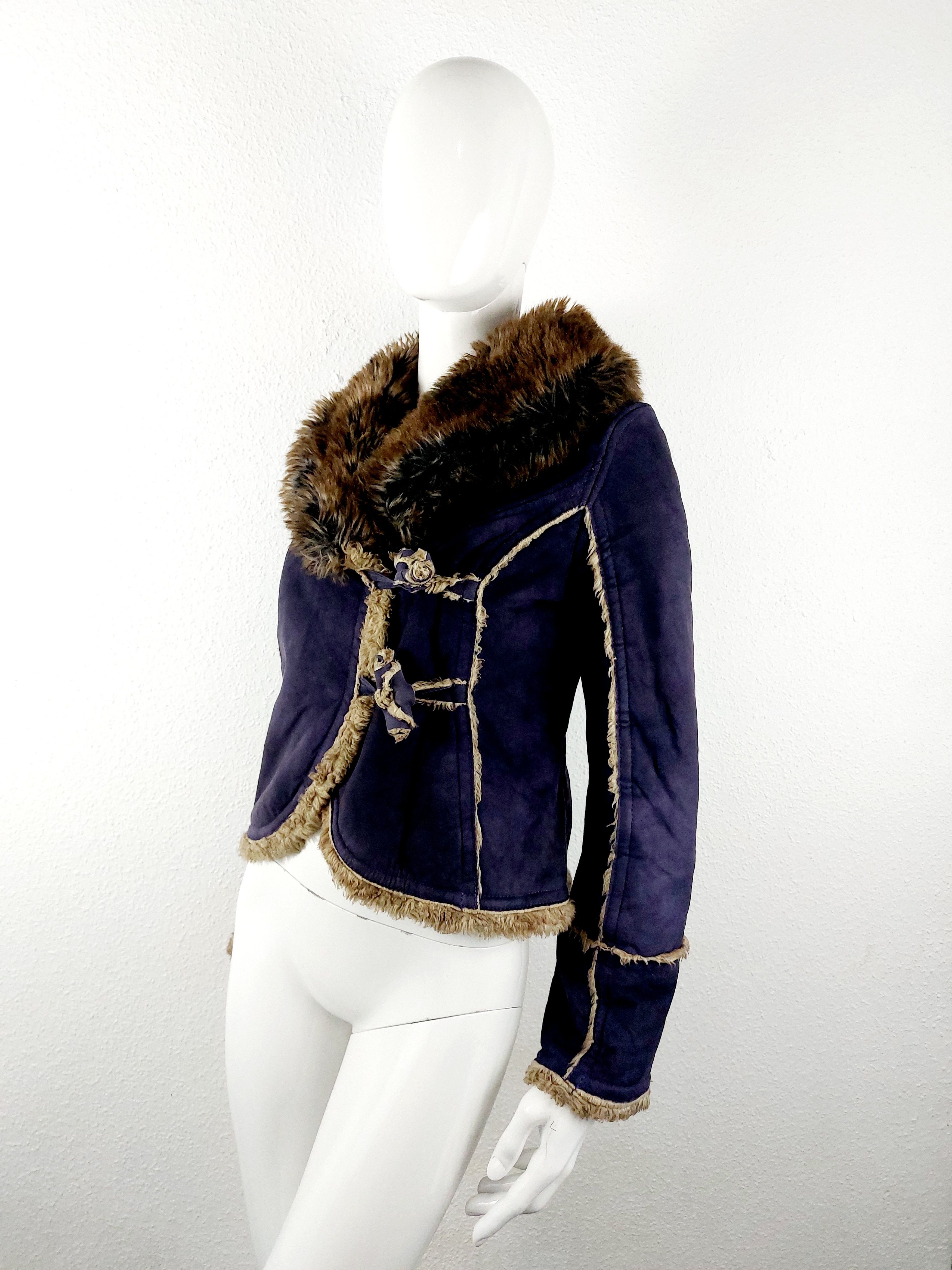 Miss Sixty Miss Sixty Faux Fur Suede Blue Navy Cropped Jacket Coat Size S / US 4 / IT 40 - 6 Thumbnail