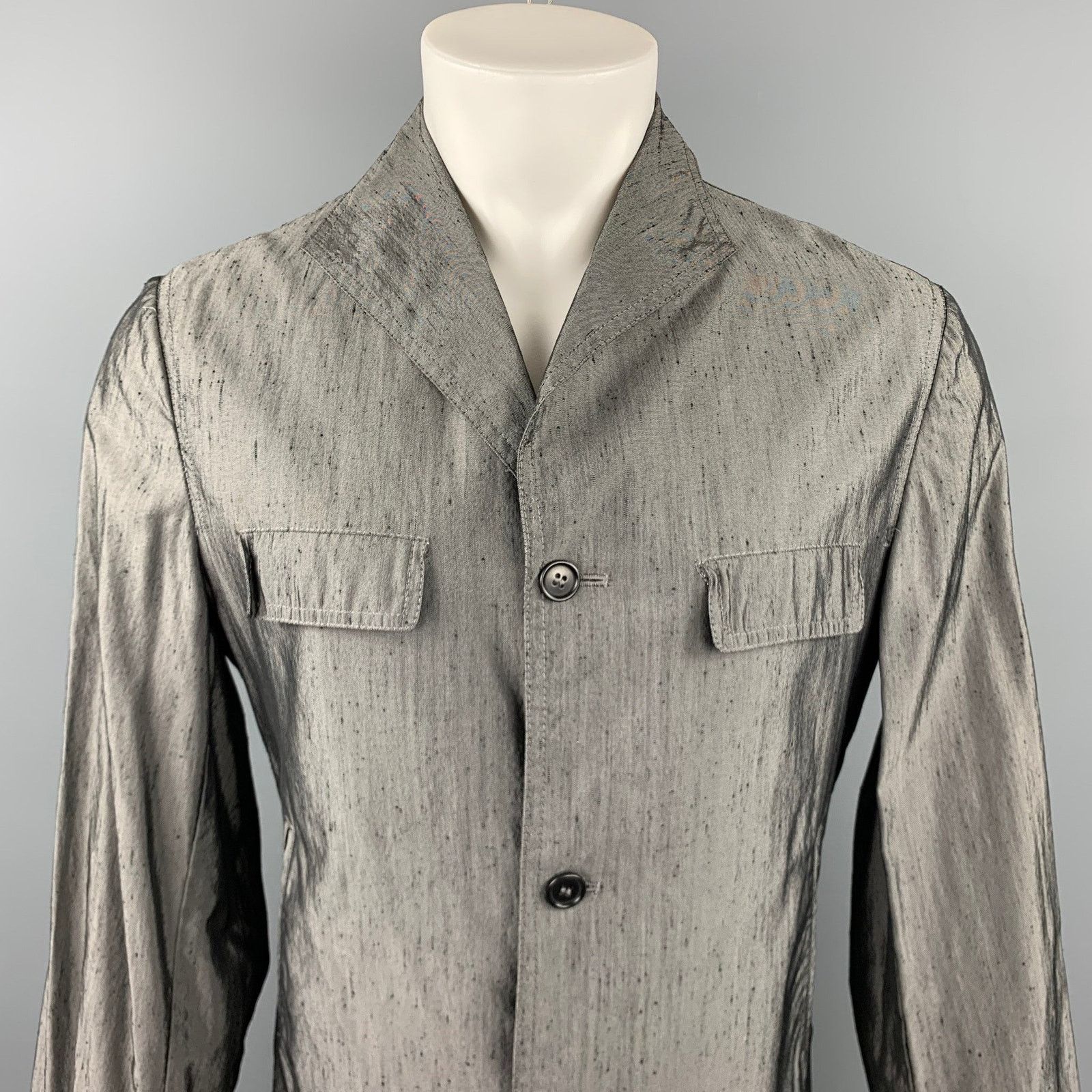 Costume National CoSTUME HOMME 40 Grey Textured Cotton Blend Buttoned Jacket Size US L / EU 52-54 / 3 - 2 Thumbnail
