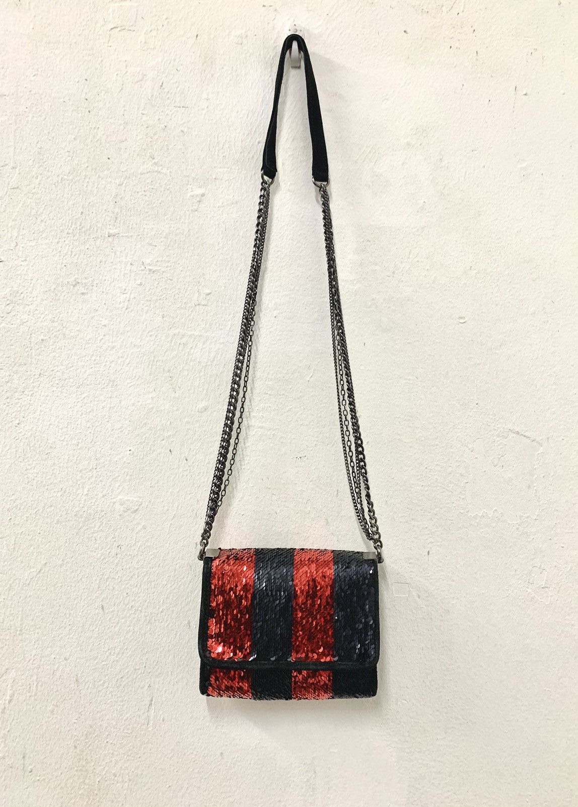 Zara ZARA Leather Striped Reversible Sequin Crossbody Bag Chain Size ONE SIZE - 1 Thumbnail