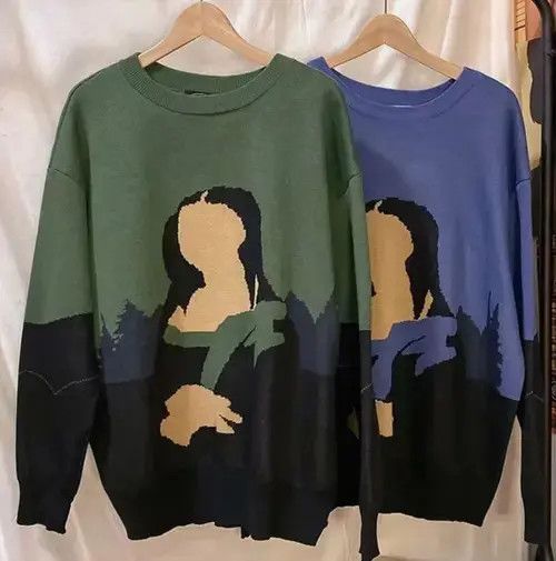 Japanese Brand × Vintage Hype Mona Lisa Knitwear Jumper Sweatshirt Full Print Size US L / EU 52-54 / 3 - 4 Thumbnail