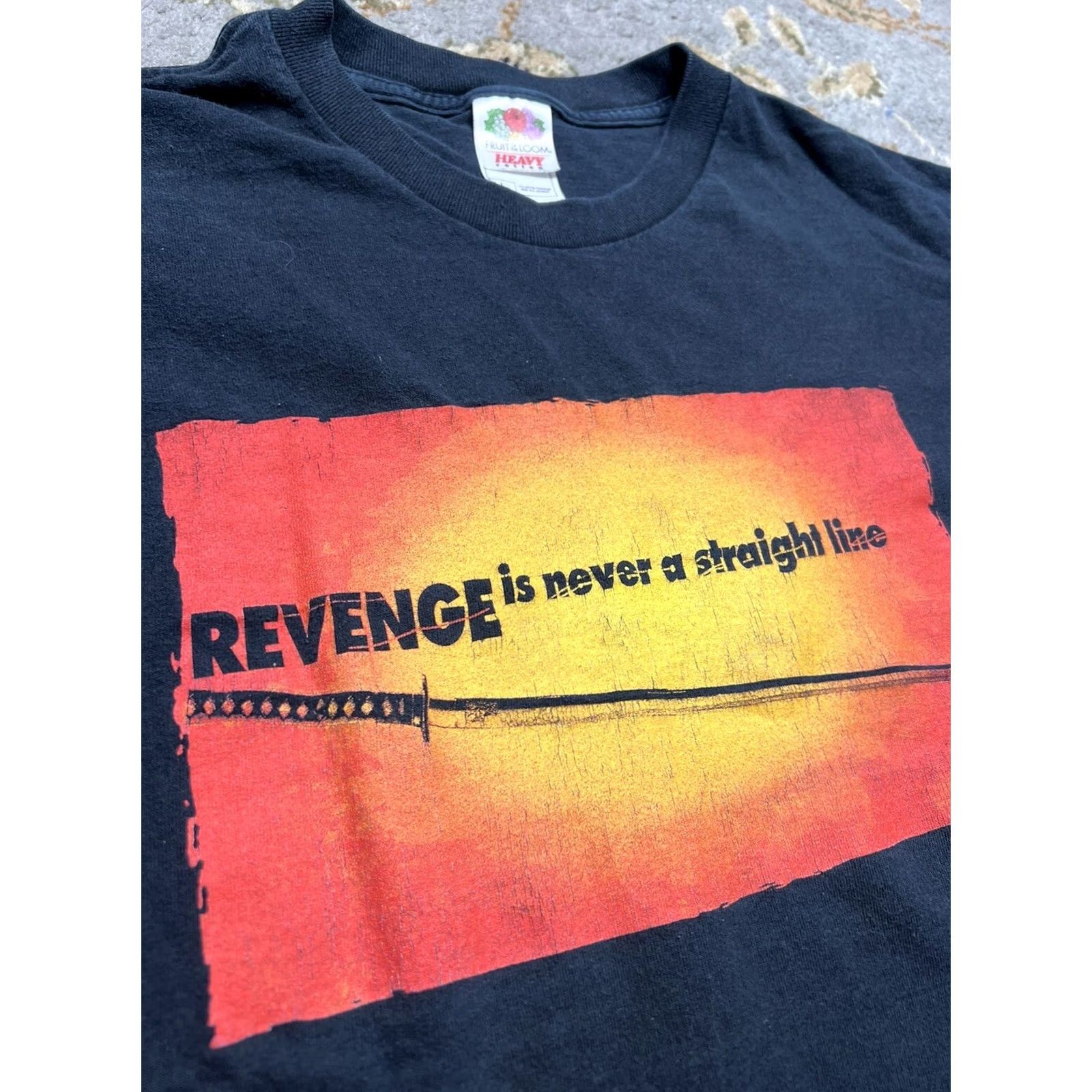 Fruit Of The Loom VINTAGE Kill Bill T Shirt Mens L Black Movie Theme 2003 Y2K Revenge Promo Straight Line Long Length Size US L / EU 52-54 / 3 - 3 Thumbnail