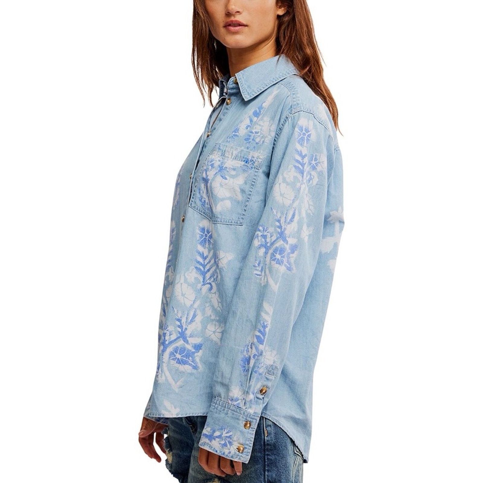 Free People Free People Free Airbrushed Blossom Denim Top - Women's Size XS / US 0-2 / IT 36-38 - 4 Thumbnail