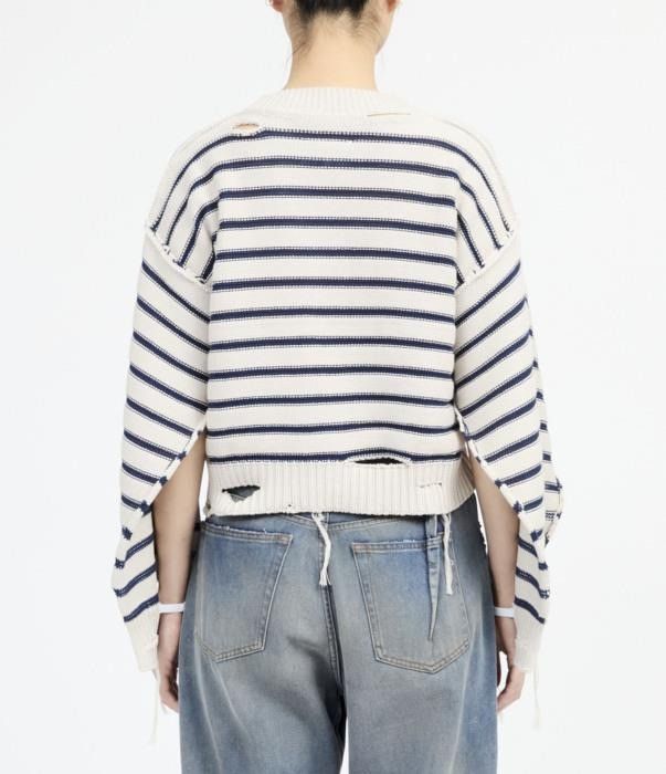 Maison Margiela o1bcso1str0426 MM Striped Knit Cardigan in White/Blue Size L / US 10 / IT 46 - 2 Thumbnail