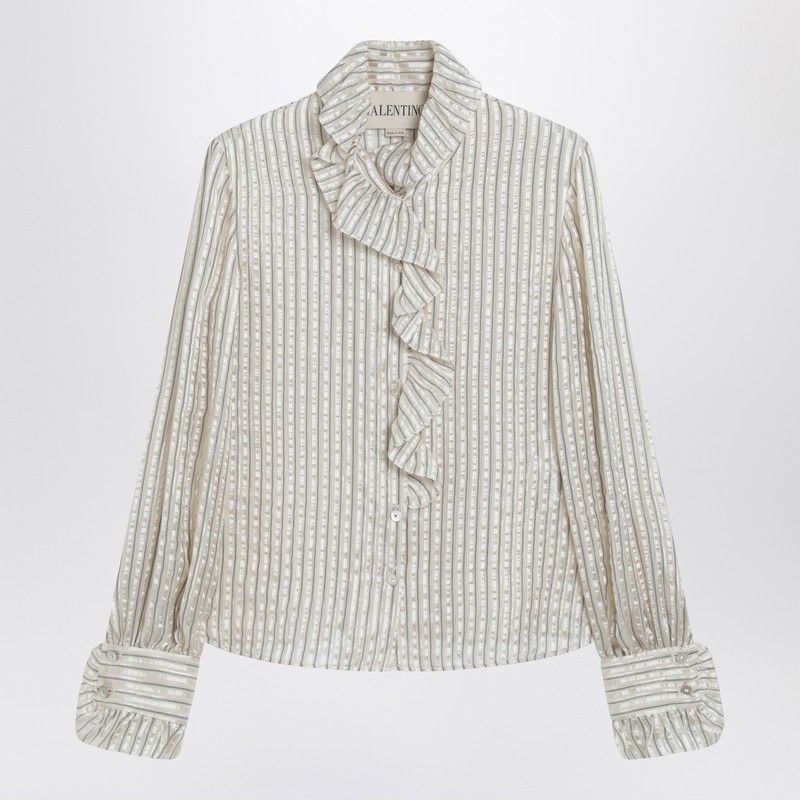 Valentino Valentino Light Beige Silk-Blend Shirt With Ruffles Size M / US 6-8 / IT 42-44 - 1 Thumbnail