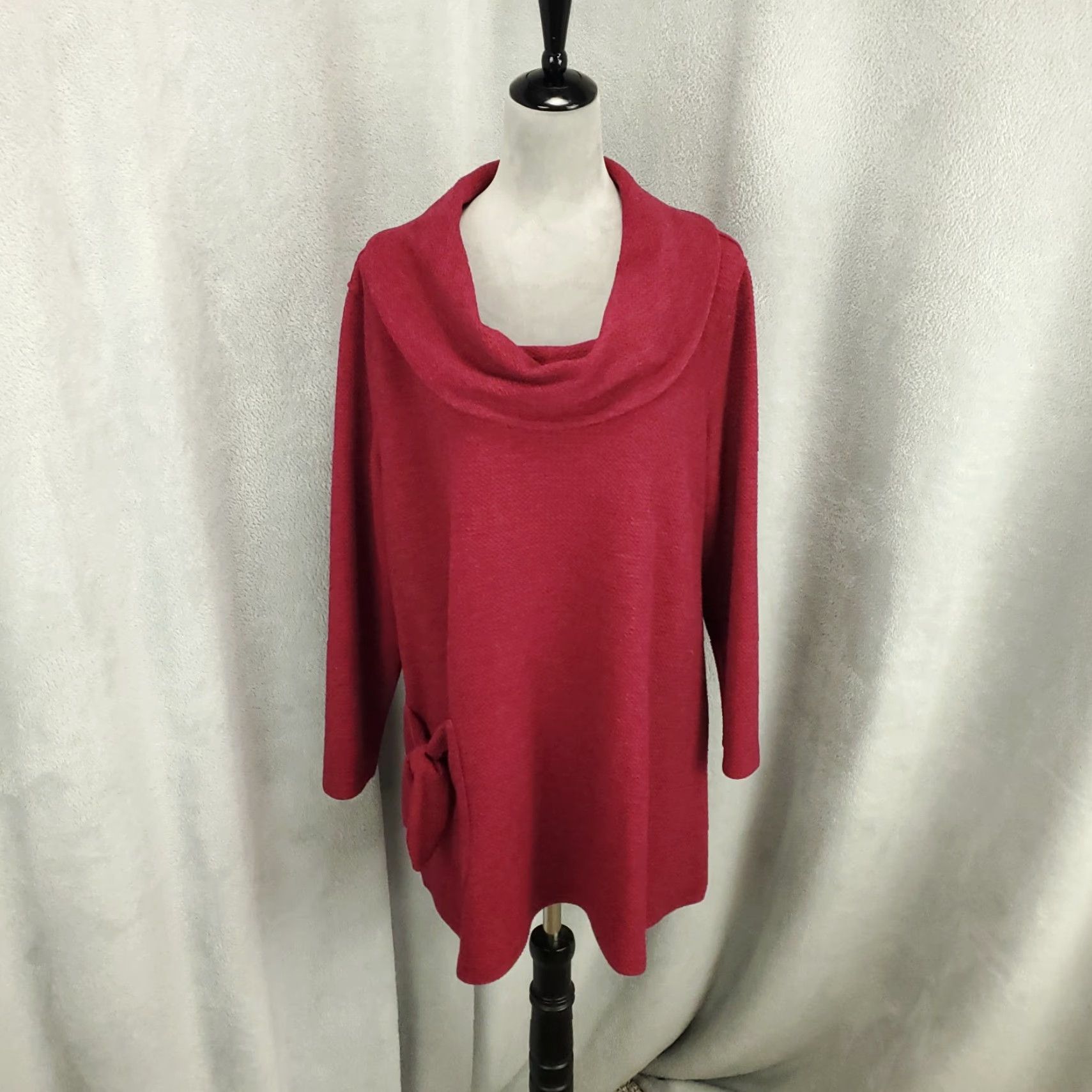 Vintage Ali Miles Sweater Womens Large Red Knit Pocket Cowl Neck Stretchy Tunic Top Size L / US 10 / IT 46 - 2 Thumbnail