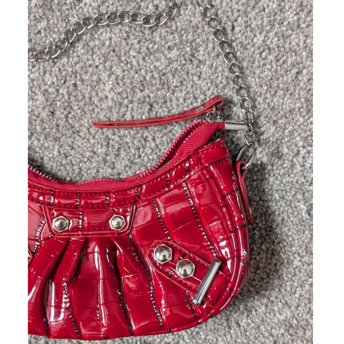 Shein Red Faux Leather Grunge Y2K Shoulder Bag by SHEIN Size ONE SIZE - 2 Thumbnail