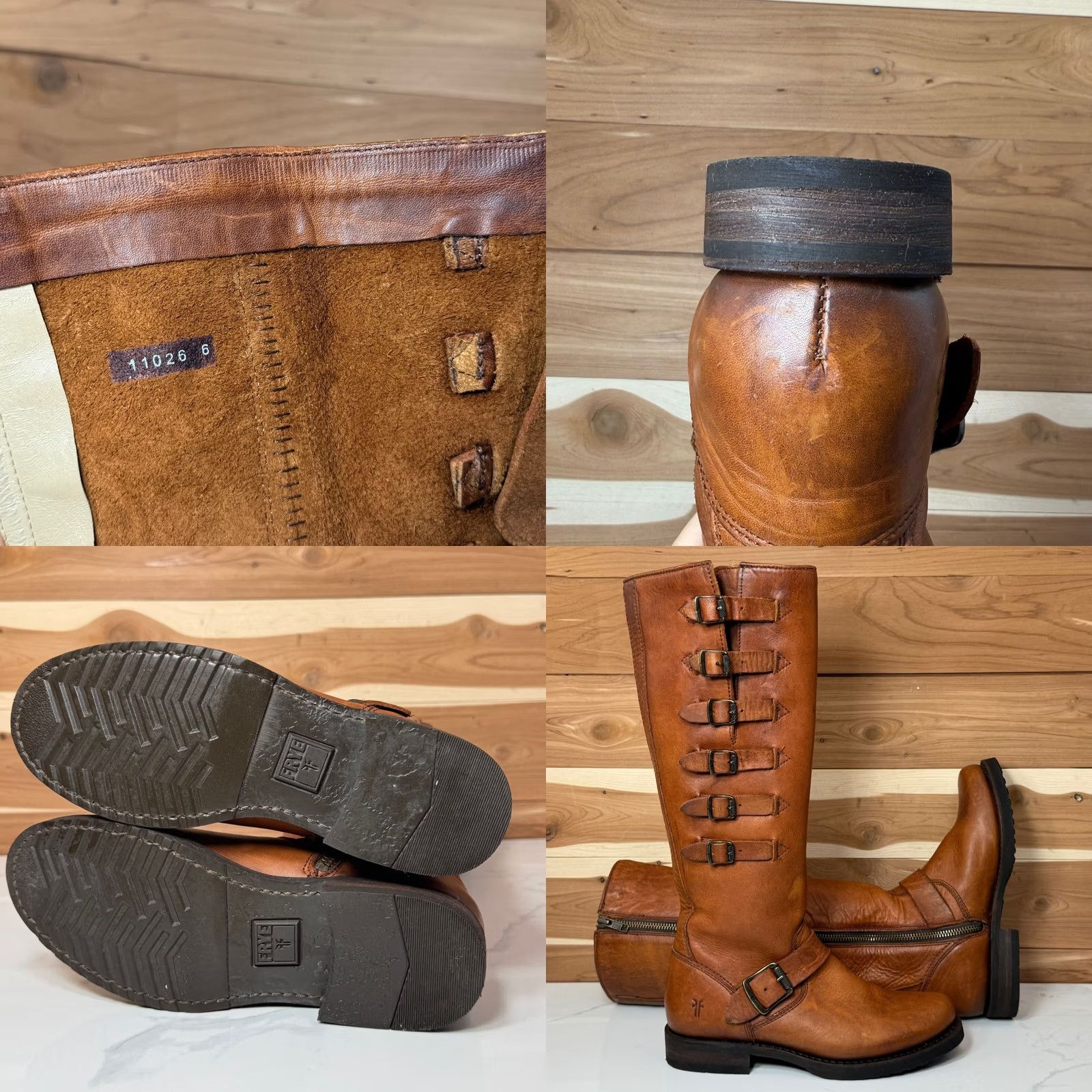 Frye Frye Valerie 6 Strap Tall Boots Brown Leather Zip Brown Women’s 5.5 B Size US 6 / IT 36 - 9 Thumbnail
