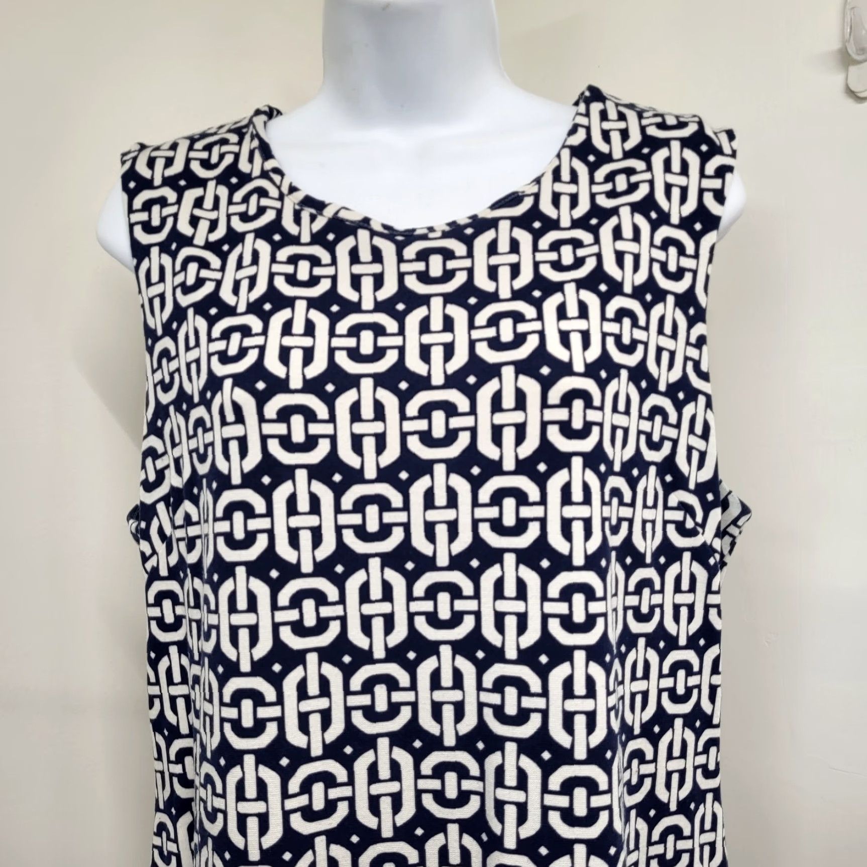 Banana Republic Banana Republic Dress Women’s 14 Blue Geo Print Sheath Rear Zip Back Ponte Dress Size XL / US 12-14 / IT 48-50 - 3 Thumbnail