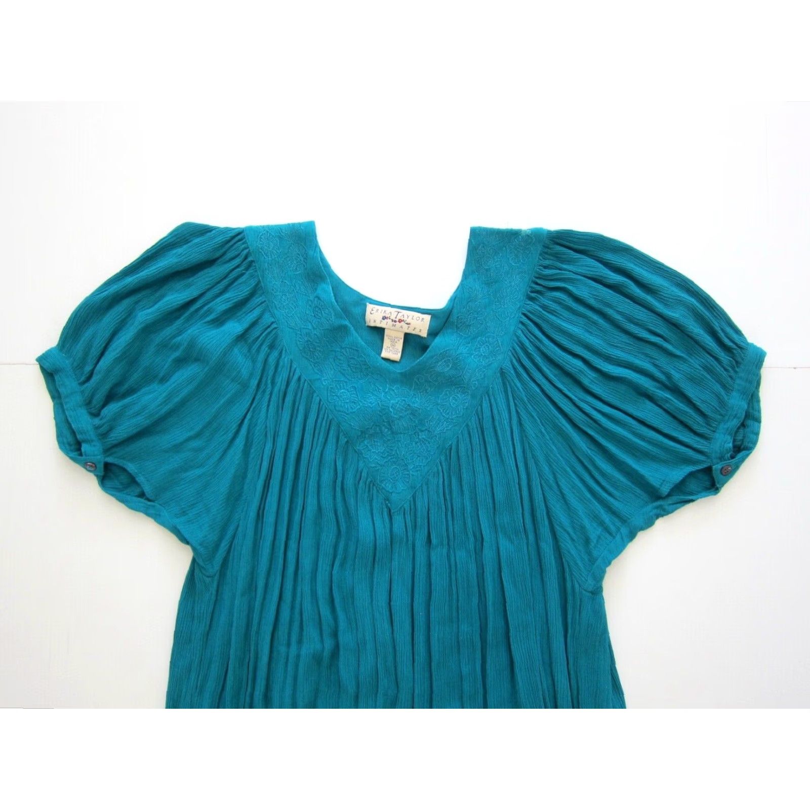 Vintage Vintage Erika Taylor Maxi Dress Green V-Neck Short Sleeve with Pockets M Womens Size 32" / US 10 / IT 46 - 3 Thumbnail