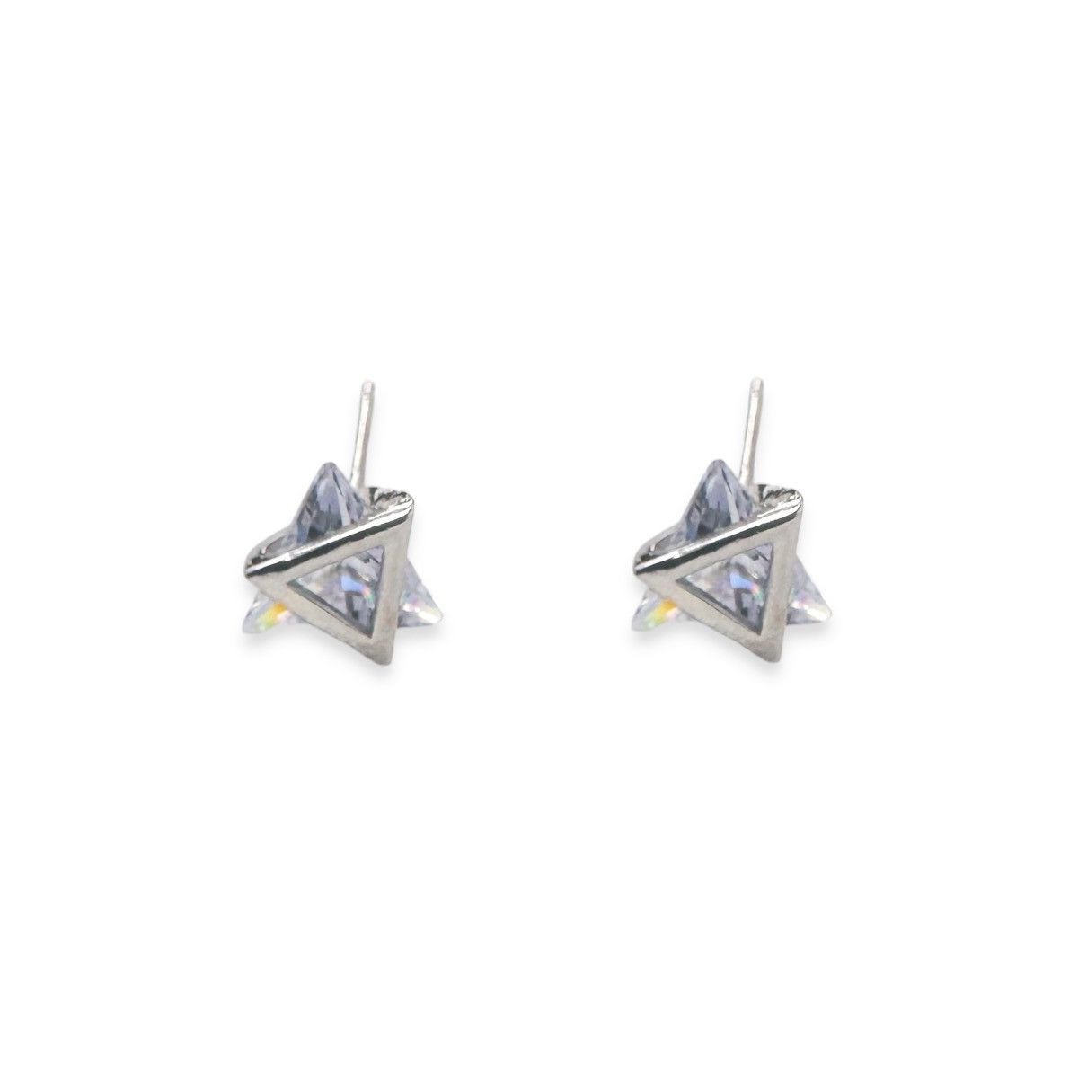 Designer 8mm Geometric Triangle CZ Stud Earrings for Men Women Size ONE SIZE - 1 Thumbnail