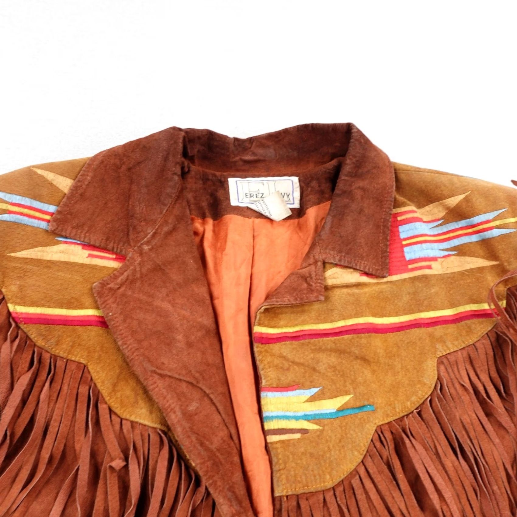 Terez VINTAGE Erez Levy Jacket Womens Medium Leather Suede Fringe Southwestern Embroidered VTG Size M / US 6-8 / IT 42-44 - 2 Thumbnail