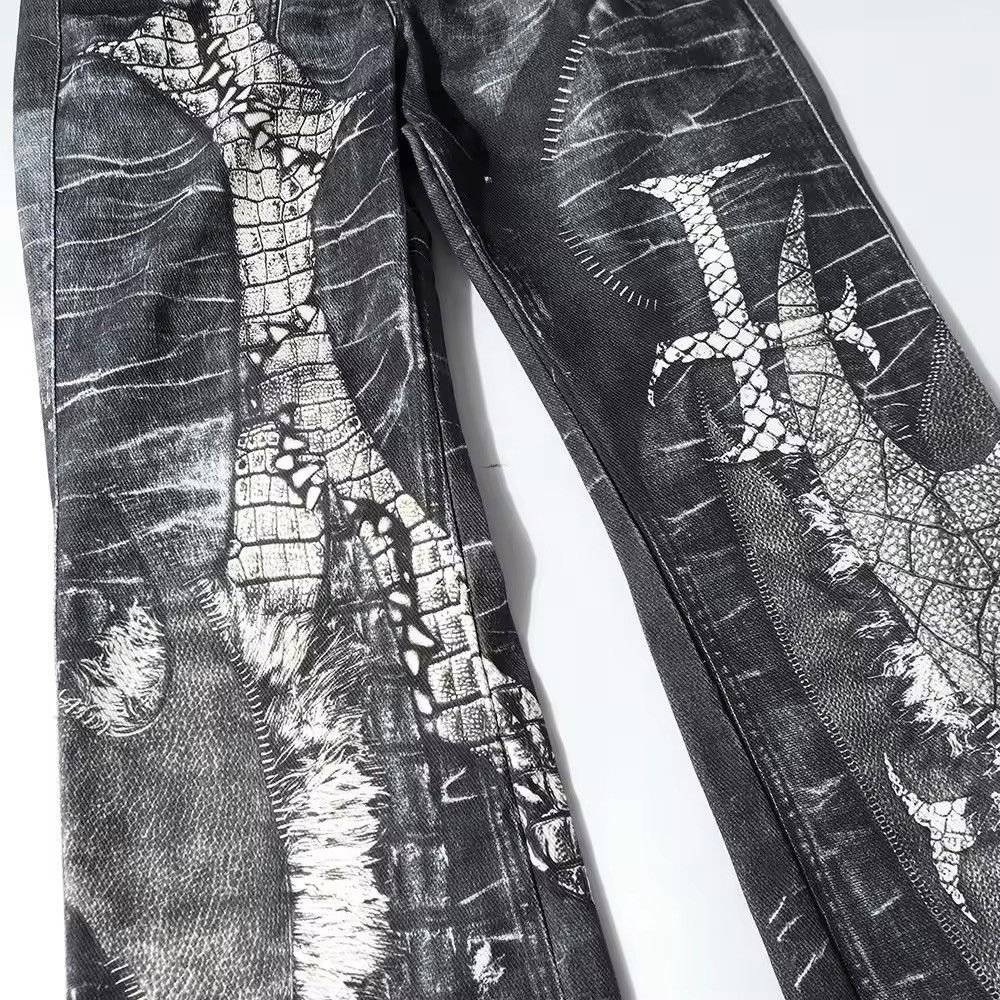 Jean Design Patchwork Printed Gothic Punk Loose Jeans Size US 35 - 10 Thumbnail