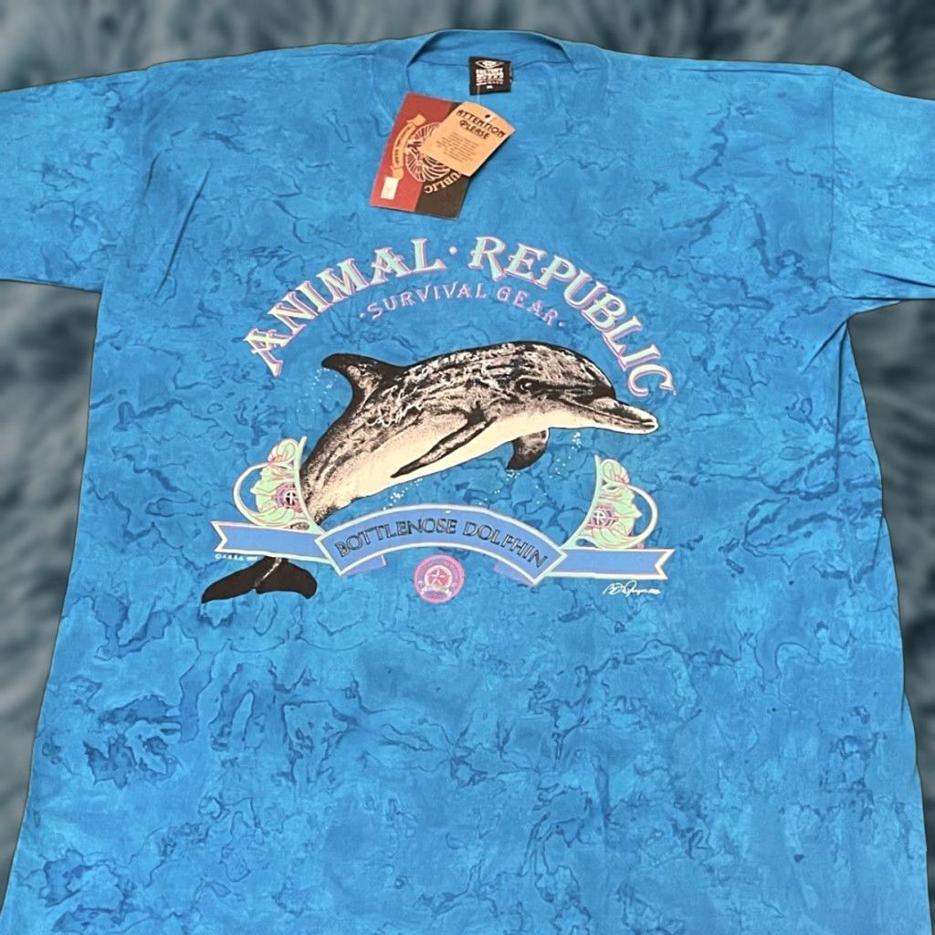Vintage VINTAGE 90s Bottlenose Dolphin Tie Dye Nature Animal Republic Shirt XL Men Blue 1990s 1992 T-Shirt Size US XL / EU 56 / 4 - 1 Thumbnail