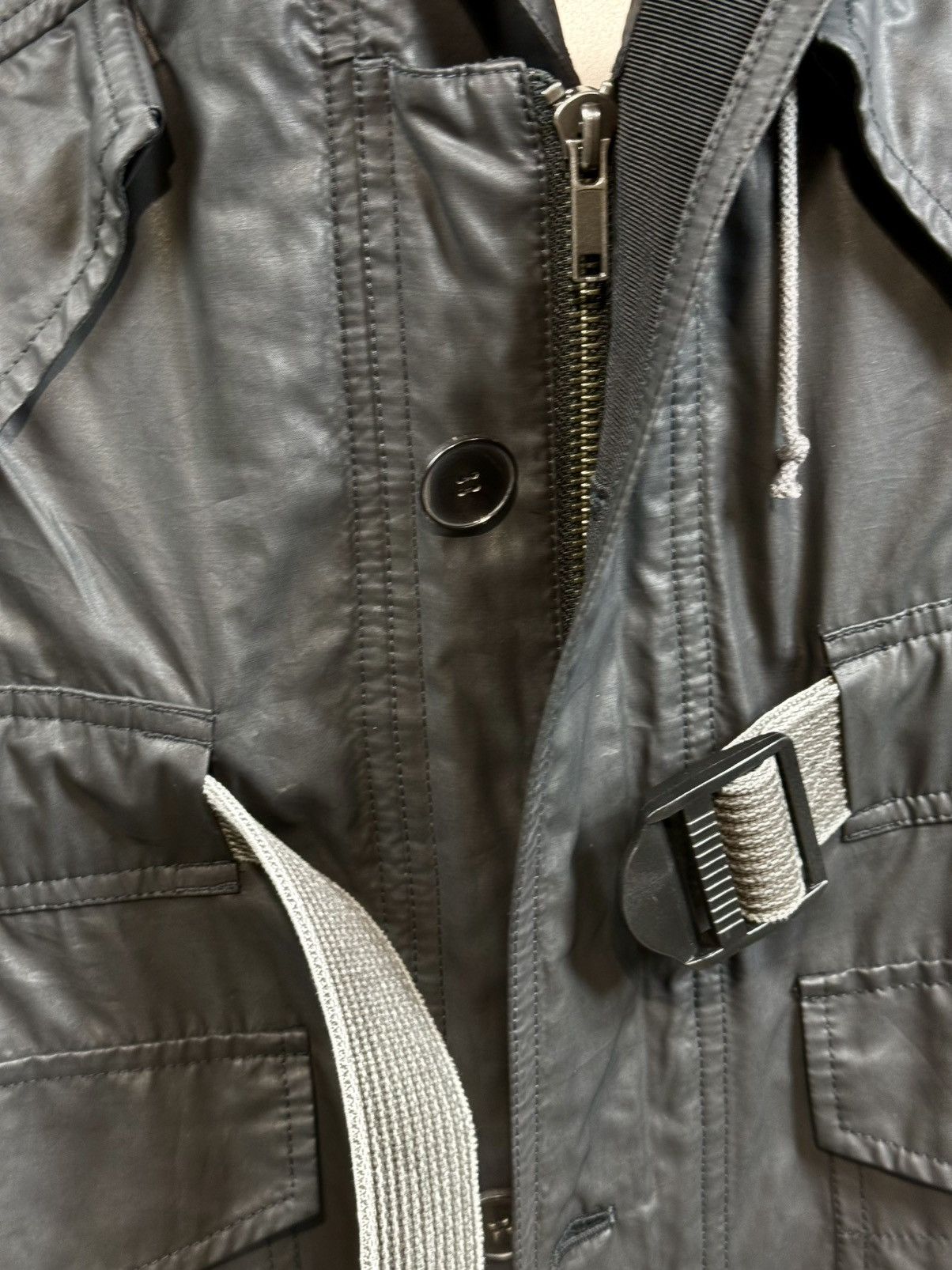Haider Ackermann LAST DROP Waxed Black Cupro Blend Grey Belt Oversized Parka Size US M / EU 48-50 / 2 - 8 Thumbnail
