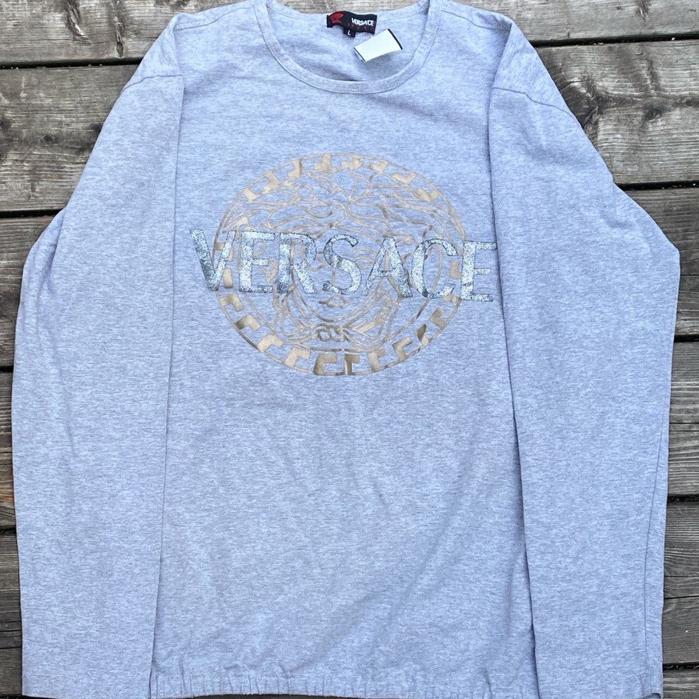 Versace Vintage 90s Versace Sport Sweater Large Gray Big Logo Size US L / EU 52-54 / 3 - 3 Thumbnail
