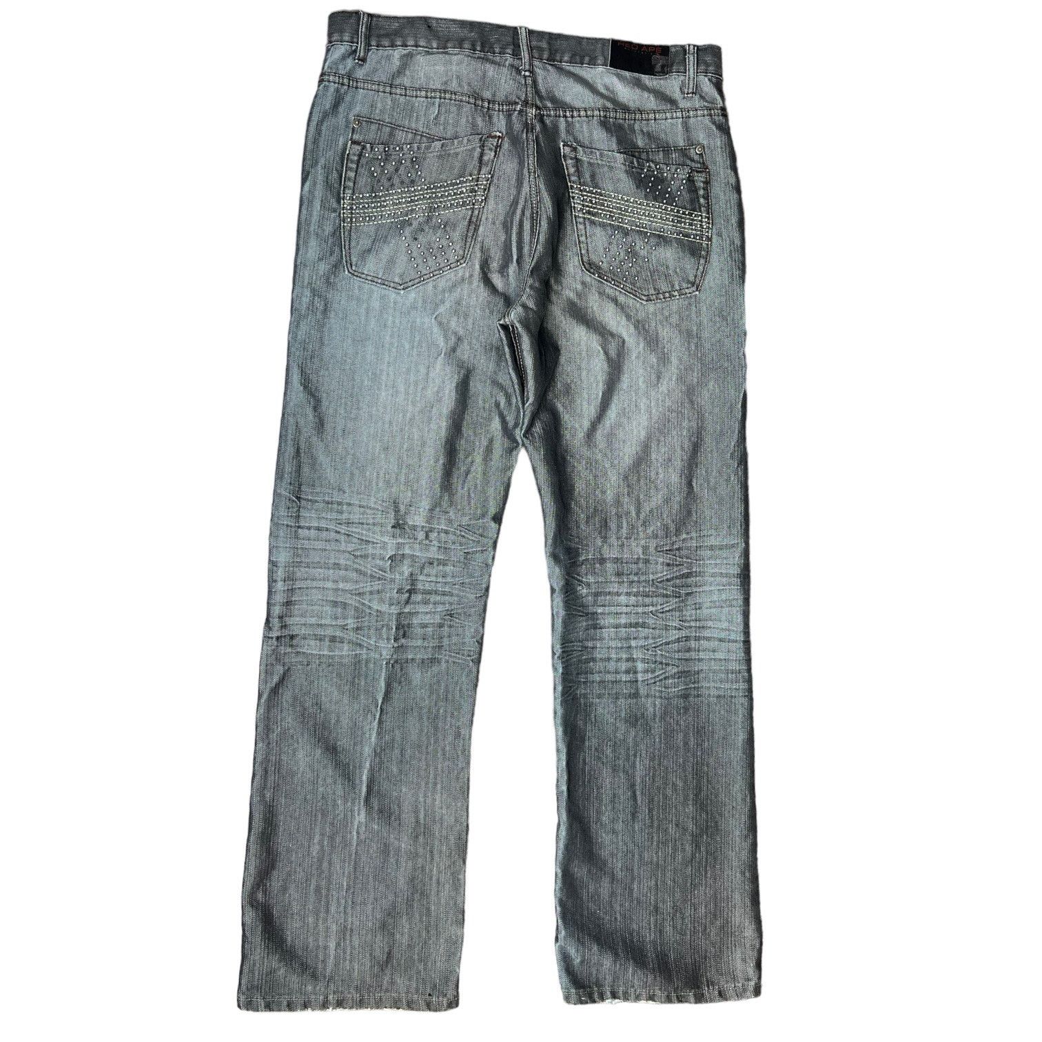 Vintage Cyber Y2K Gray 00s Jeans Stuudded Pocket Red Ape Size US 38 / EU 54 - 2 Thumbnail